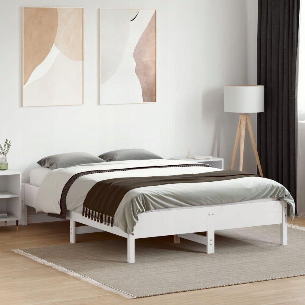 BED FRAME WHITE 135X190CM SOLID PINE WOOD Brand VidaXL