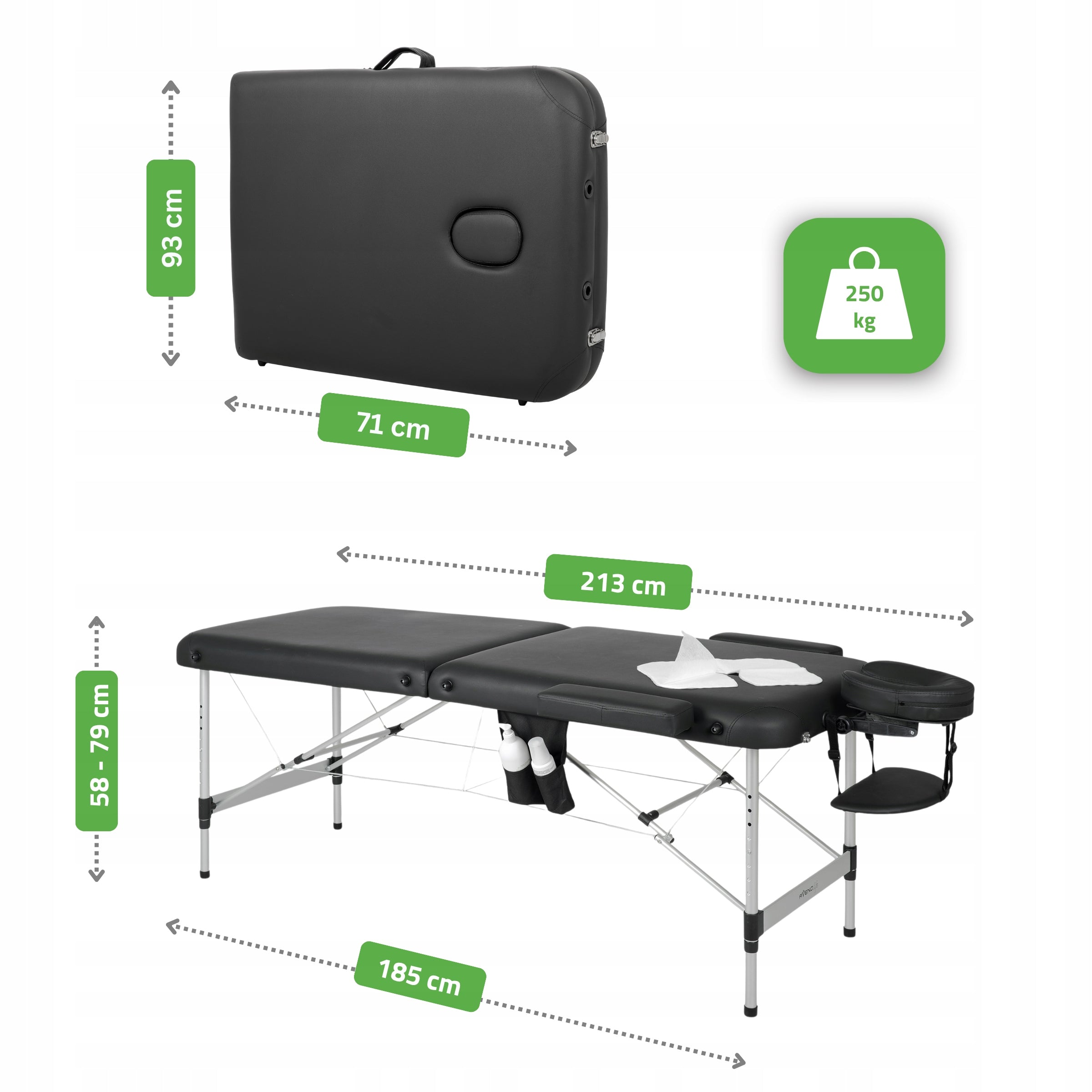 BED MASSAGE TABLE ALUMINUM FOLDING NADIA 70CM WITH ACCESSORIES HABYS Brand Aveno Life