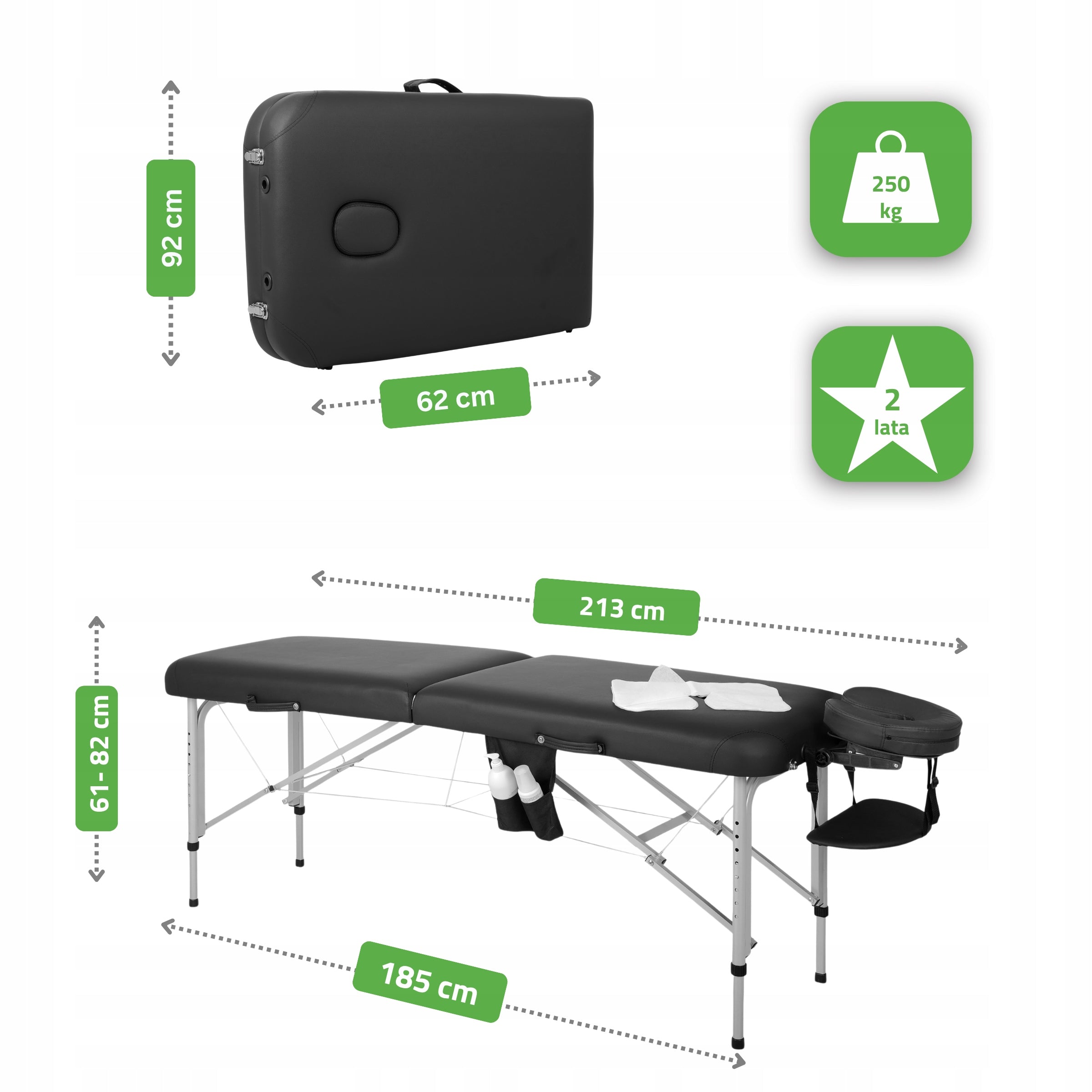 BED MASSAGE TABLE ALUMINUM FOLDING VERA 60CM BLACK WITH ACCESSORIES Brand Aveno Life
