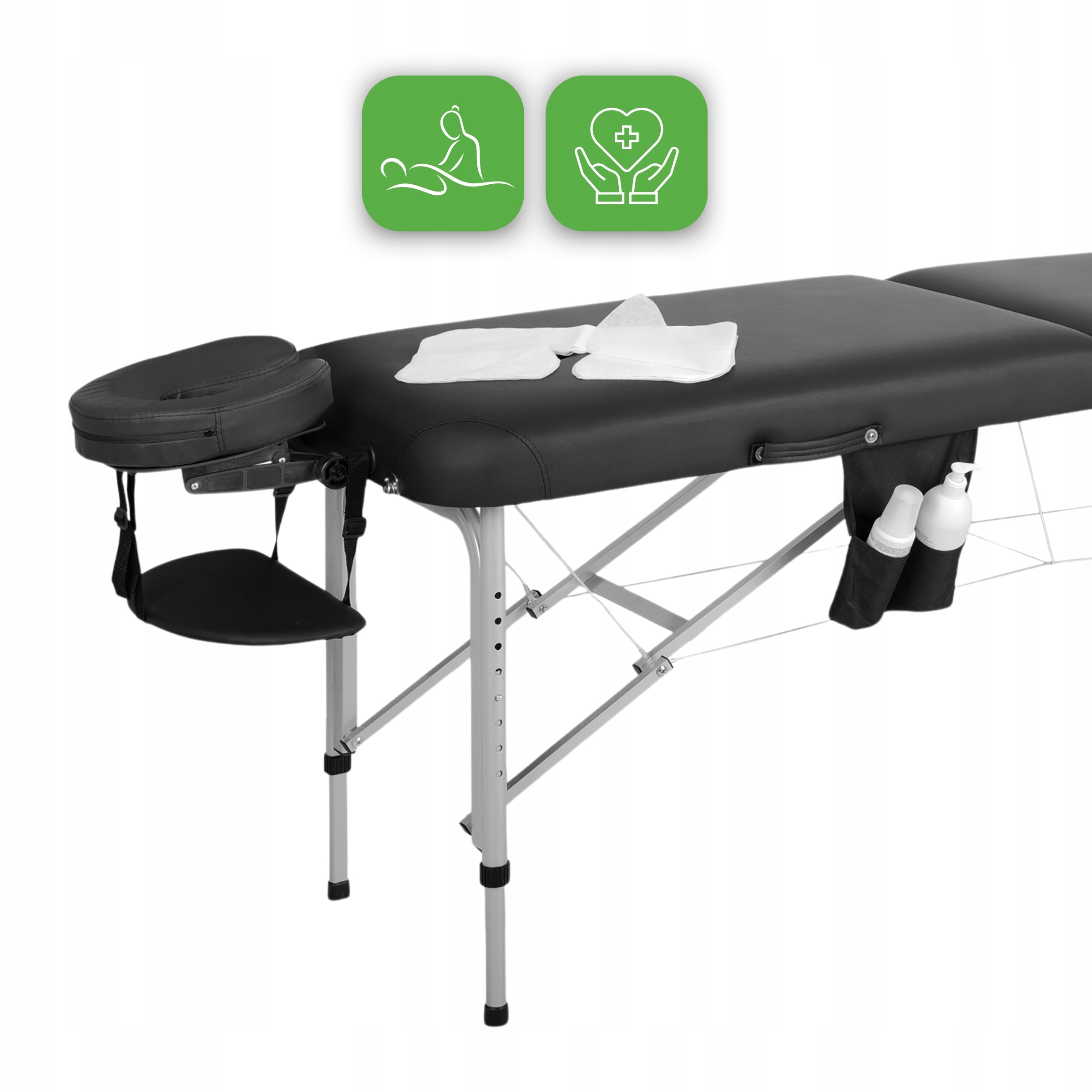 BED MASSAGE TABLE ALUMINUM FOLDING VERA 60CM BLACK WITH ACCESSORIES Packaging status original