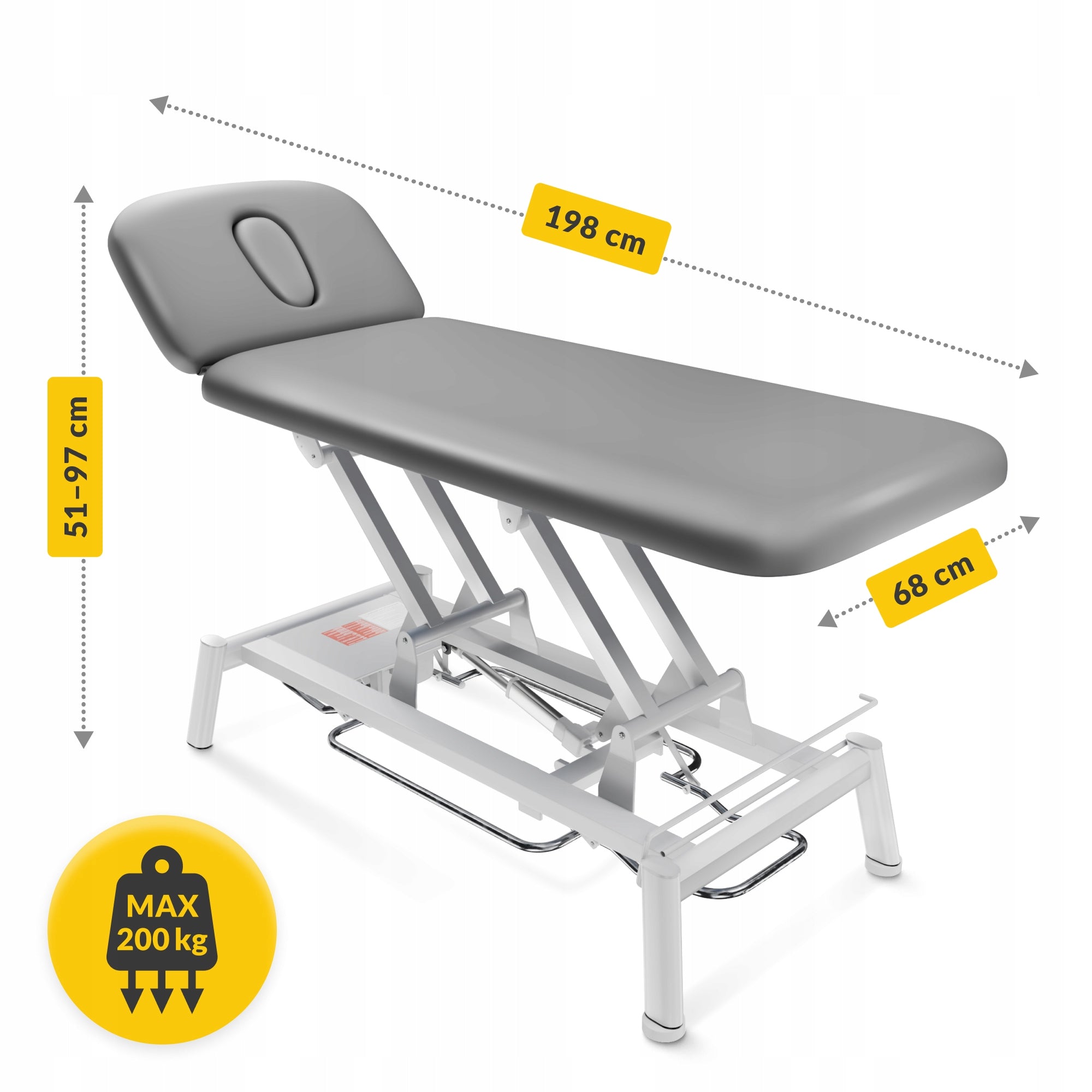 BED MASSAGE TABLE ELECTRIC STATIONARY STEEL WITH HEIGHT ADJUSTMENT Packaging status original