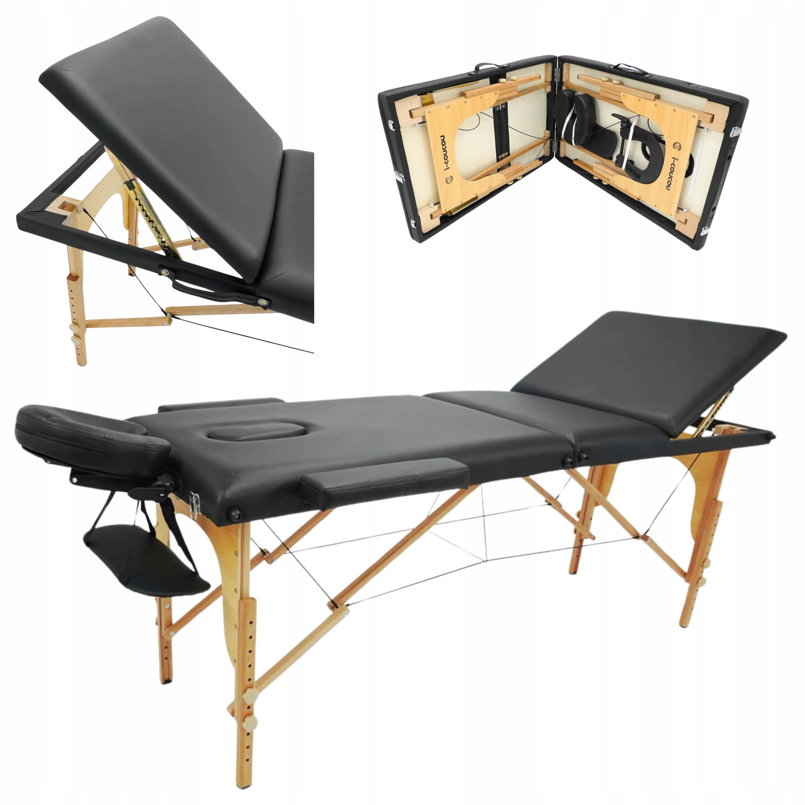 BED MASSAGE TABLE FOLDING 60 CM 3 SEGMENTS COVER FOAM 5 CM BLACK