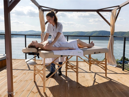 BED MASSAGE TABLE FOLDING WOODEN ALBA 70 CM STABILIZING LEG HABYS Packaging status original
