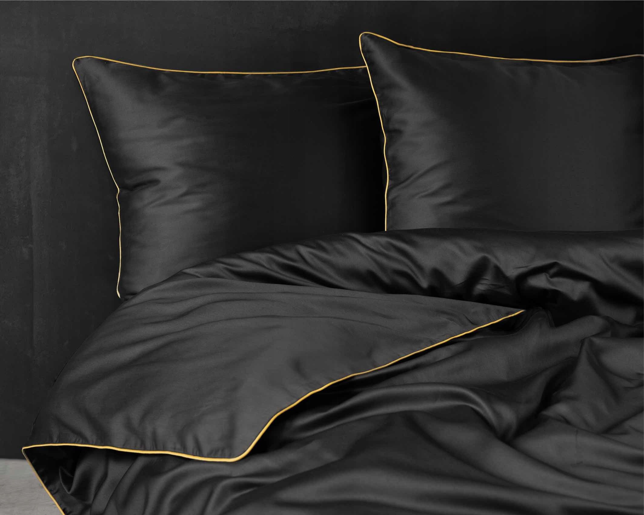 BEDDING LUXURY SATIN COTTON MACOSATIN 220X200 BLACK WITH PIPING Packaging status original