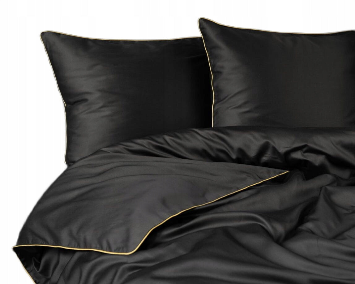 BEDDING LUXURY SATIN COTTON MACOSATIN 220X200 BLACK WITH PIPING