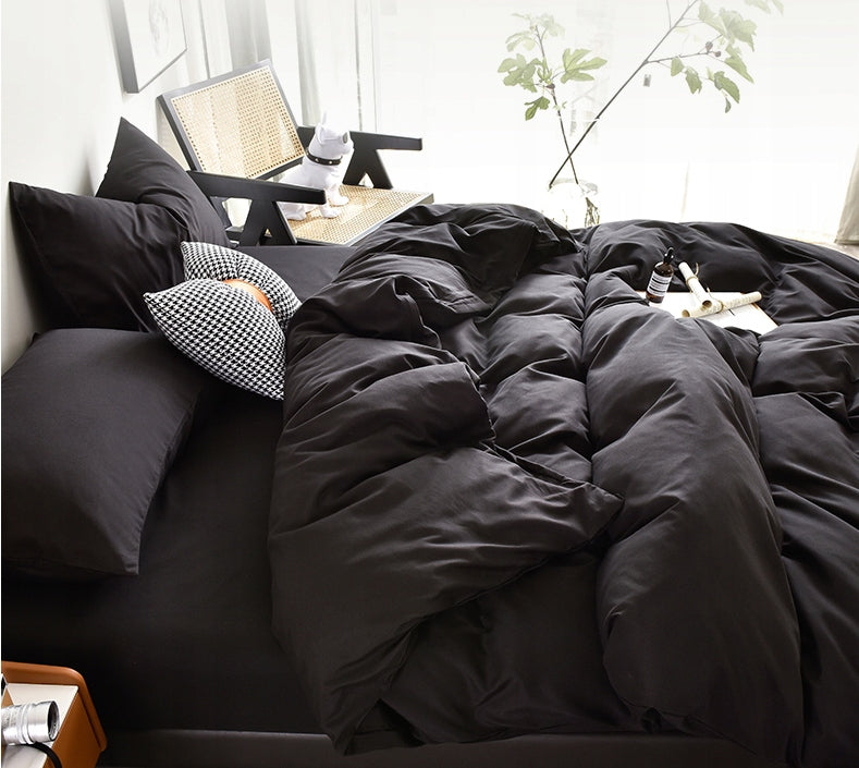 BEDDING SET 140x200 2x PILLOWCASES 70x80 MICROFIBER SMOOTH SOFT BLACK Packaging status original