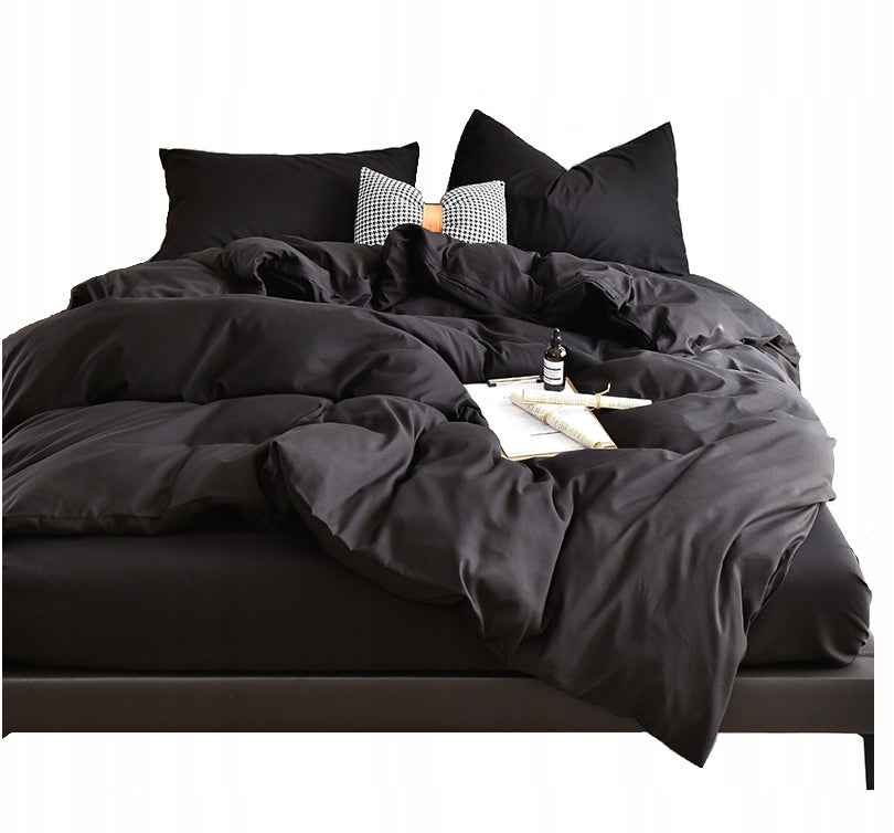 BEDDING SET 140x200 2x PILLOWCASES 70x80 MICROFIBER SMOOTH SOFT BLACK