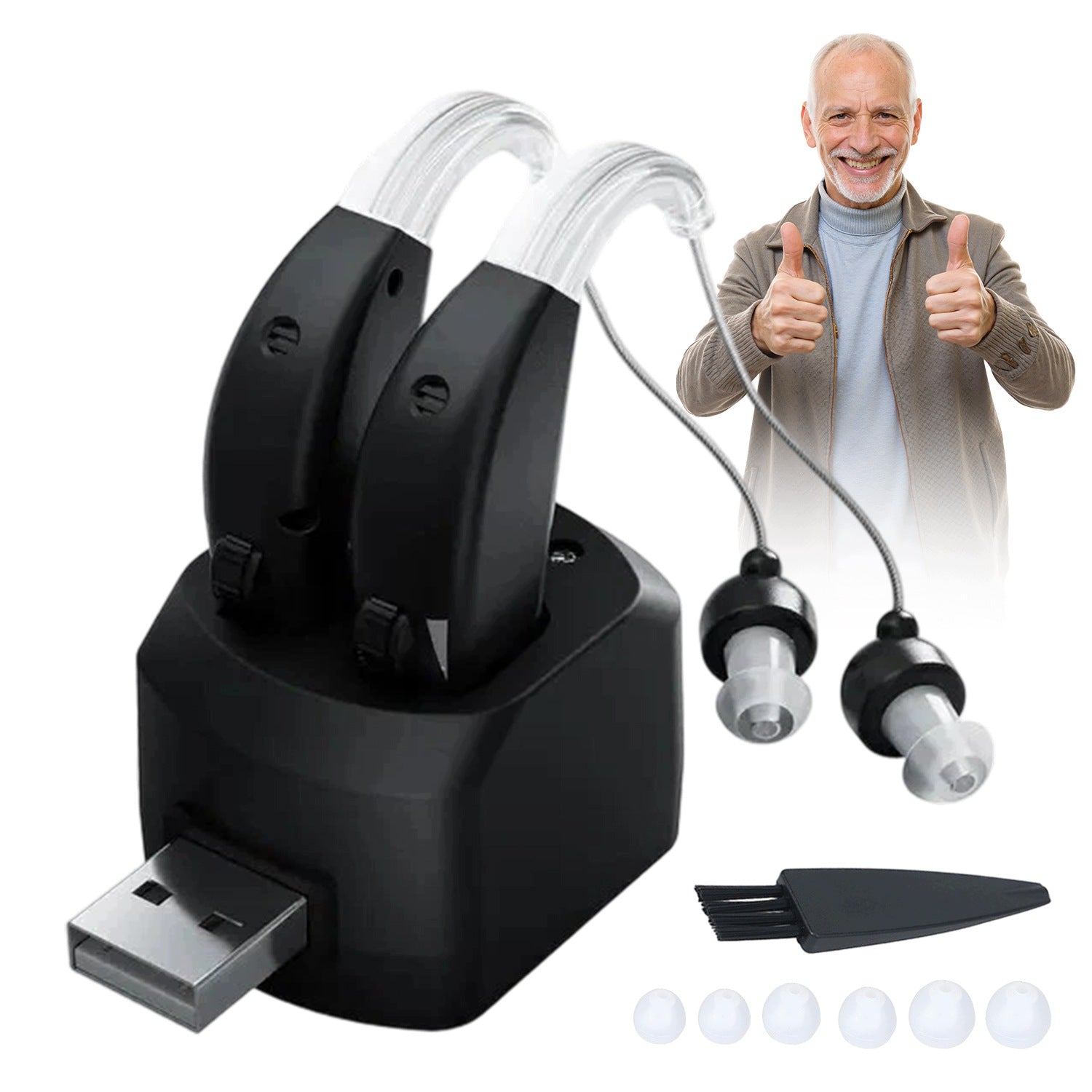 BEDEE Rechargeable Hearing Aid With 12 Inserts 2 Pcs For Calls And TV