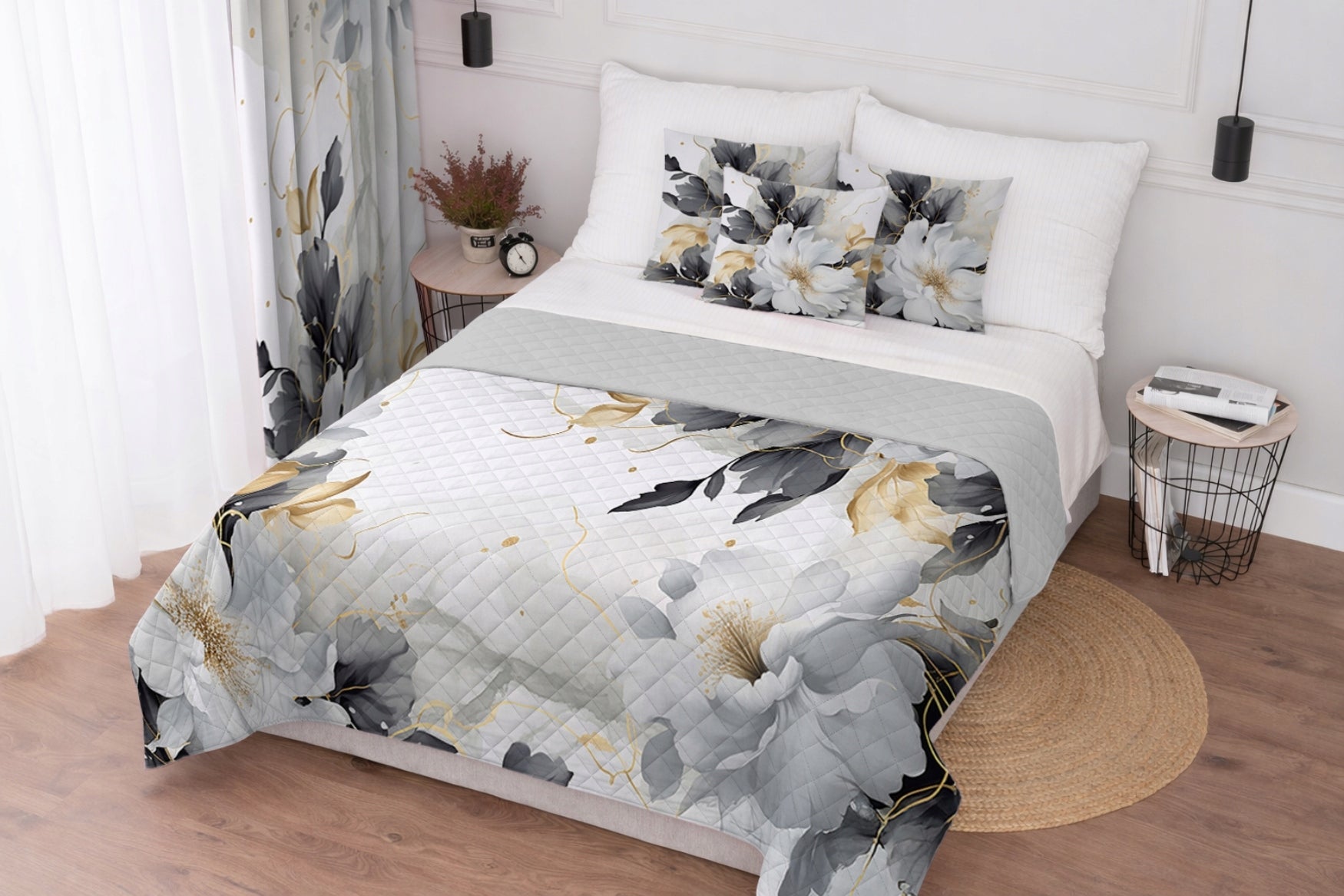 BEDSPREAD SOFA QUILTED 160X200 DOUBLE-SIDED KAPA PATTERN FLOWERS 225 Manufacturer code H-NAM0225-160x200