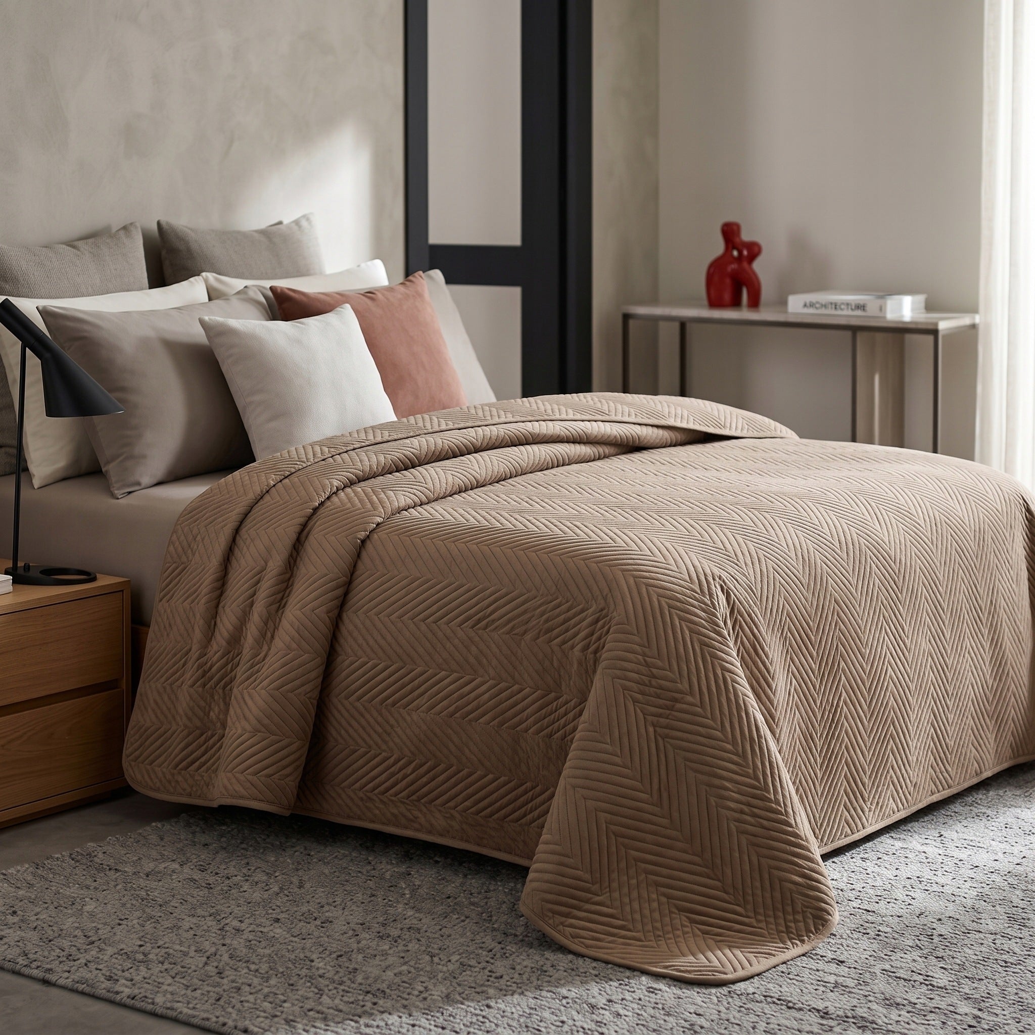 BEDSPREAD for armchair 70x160 VELOUR velvet quilted capa plaid Caden BEIGE Brand Łóżkoholicy