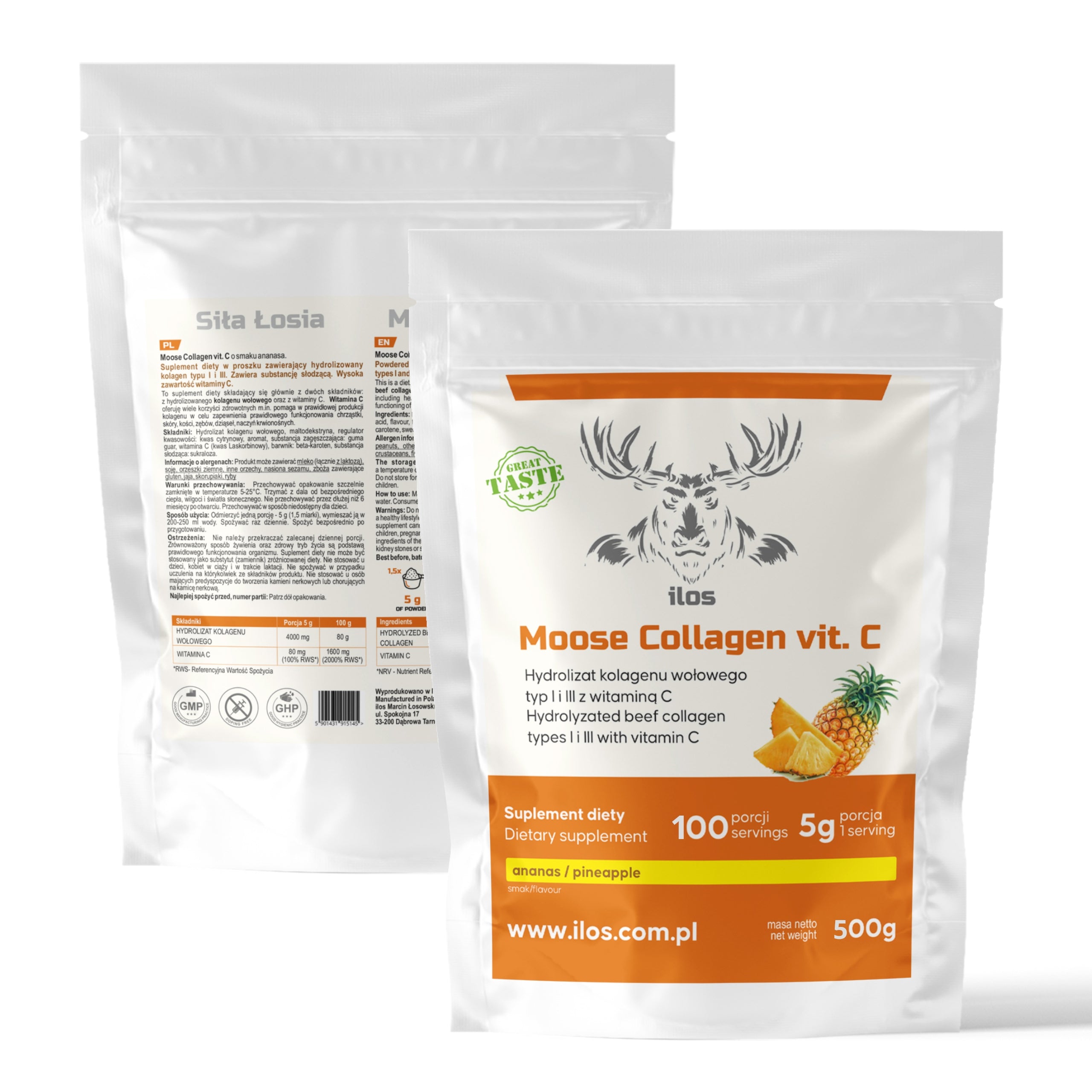 BEEF COLLAGEN TYPE 1 and 3 vitamin C COLLAGEN 500 g DELICIOUS PINEAPPLE ilos HYDRO Packaging status original