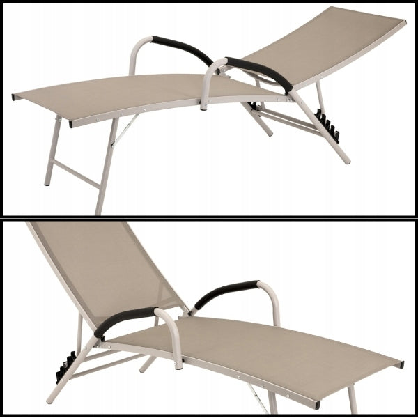 BEIGE ALUMINUM COUCH FOLDING GARDEN LOUNGER GARDEN BACKREST ADJUSTMENT Weight 5.5 kg