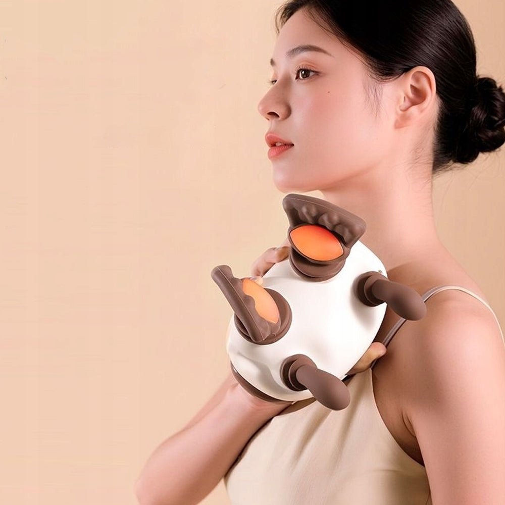 BEIGE WIRELESS NECK AND SHOULDER MASSAGER WITH HEATING AND USB-C CABLE Kind nape, back and neck