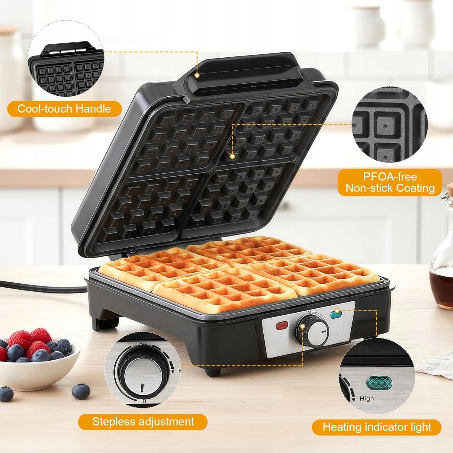 BELGIAN WAFFLE IRON 1200W 4 DISCS FAST HEAT NONSTICK Packaging status original