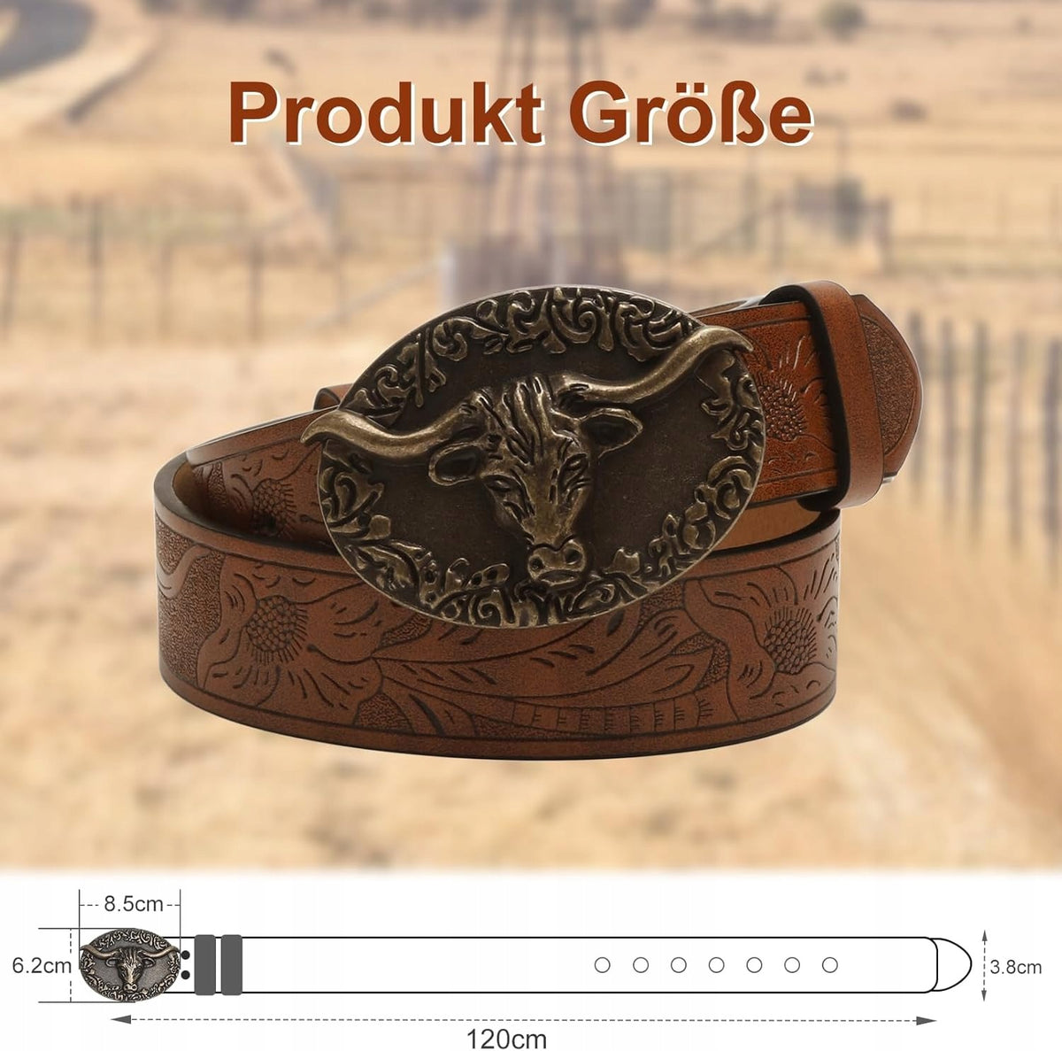 BELT 120 CM LEATHER BROWN UNISEX WESTERN COWBOY WITH BUCKLE FOR MEN Brand no brand