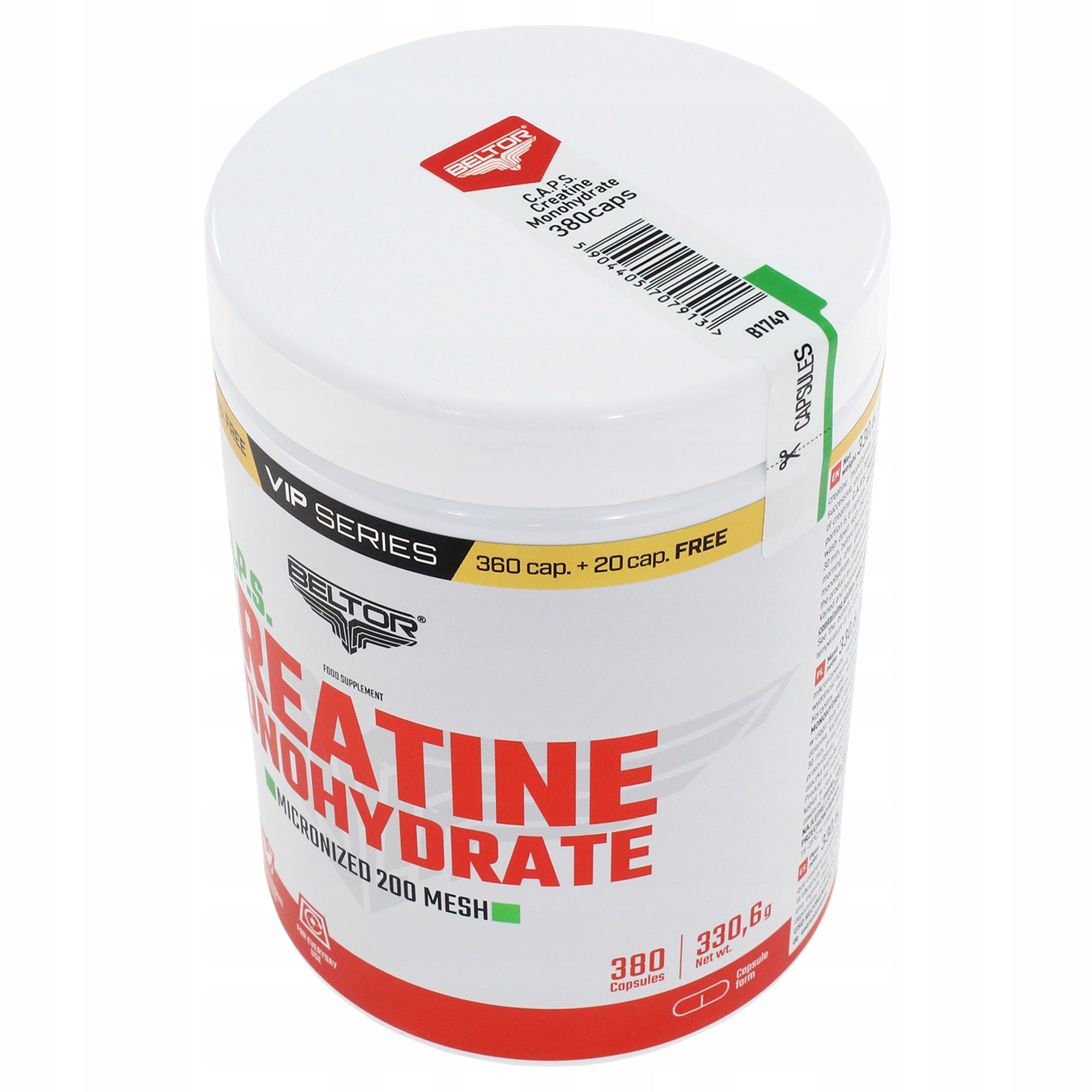 BELTOR CREATINE CAPS CREATINE MONOHYDRATE CAPSULES 380 KAPS VIP SERIES Manufacturer code B1749
