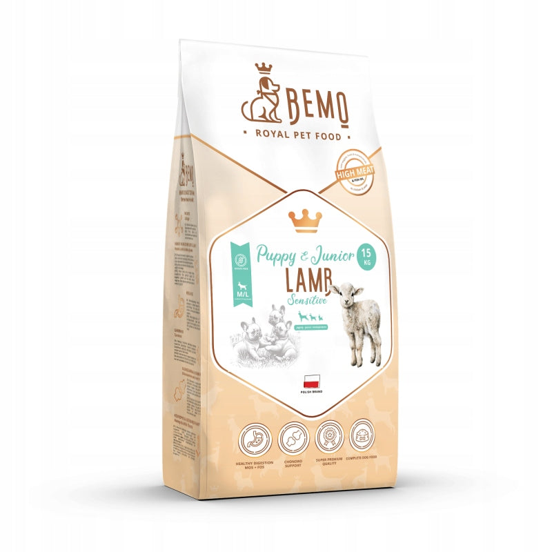 BEMO Puppy Junior Sensitive Lamb Dry Food, Lamb- M/L- 15 kg