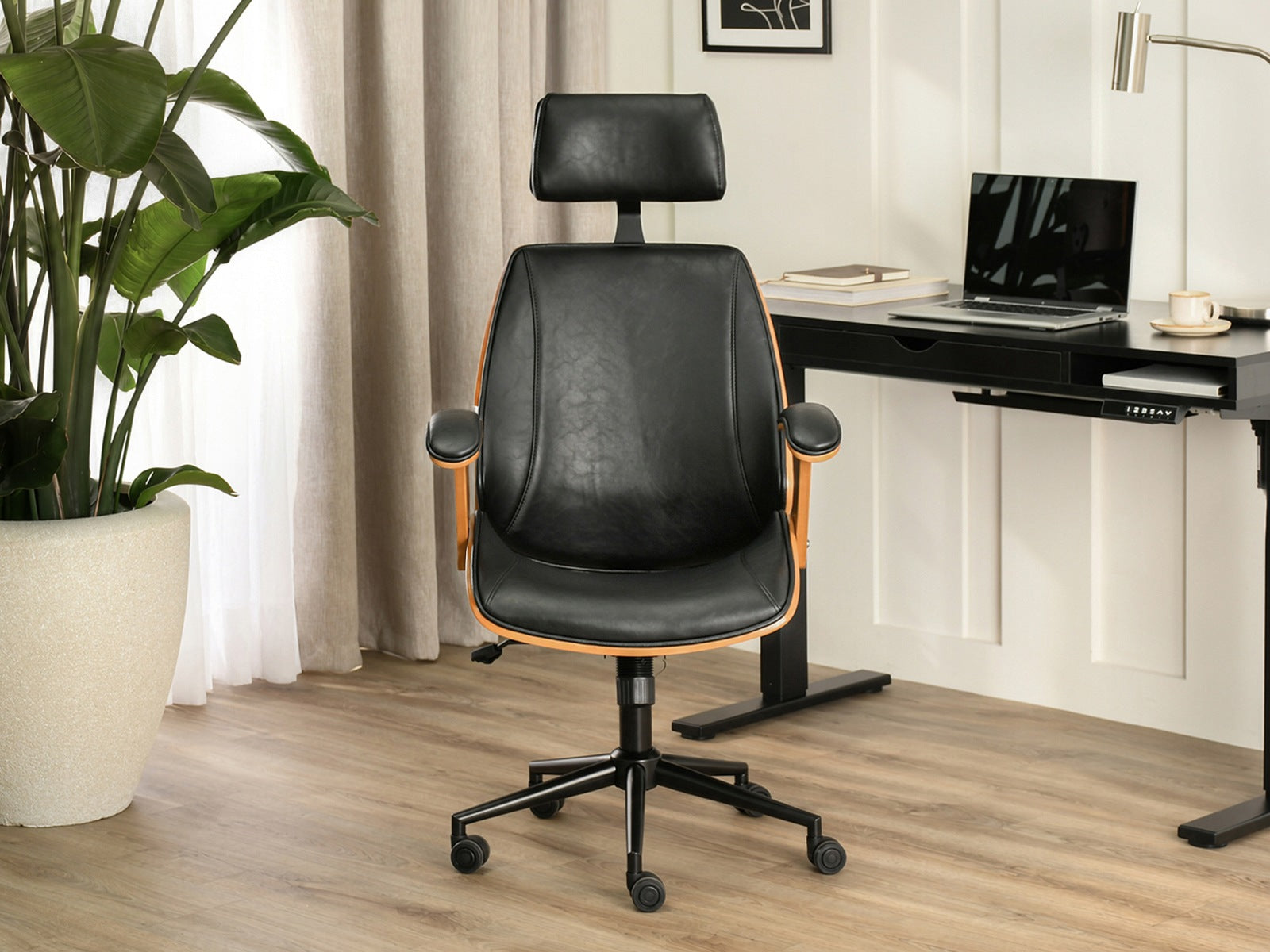 BENT WOOD ARMCHAIR FOR OFFICE FRANK WALNUT BLACK HEADREST Manufacturer code 5907698631859