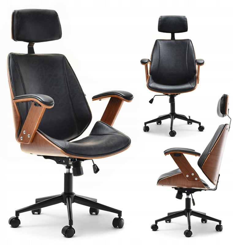 BENT WOOD ARMCHAIR FOR OFFICE FRANK WALNUT BLACK HEADREST