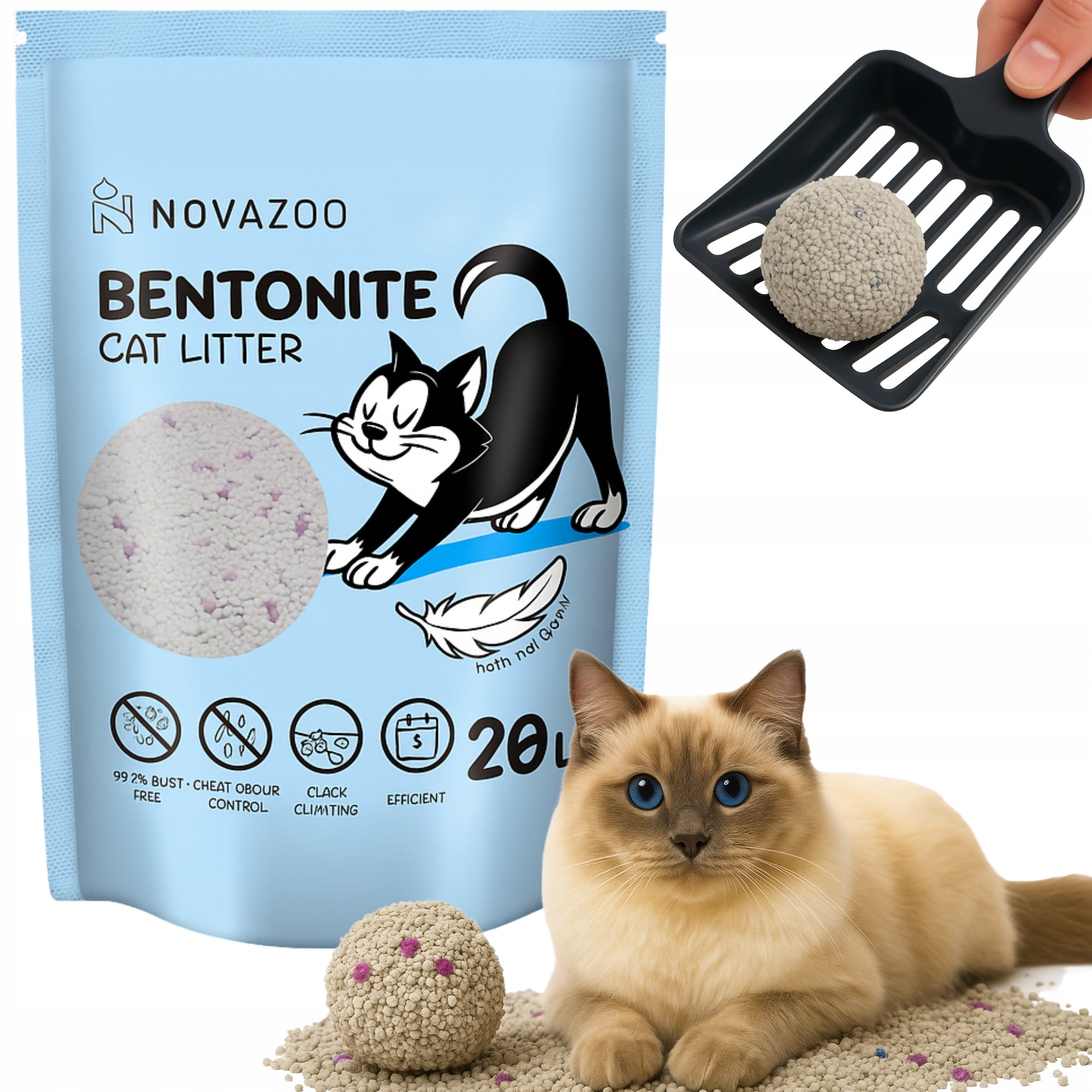 BENTONITE CAT LITTER 20L UNSCENTED CLUMPING DUST-FREE NATURAL