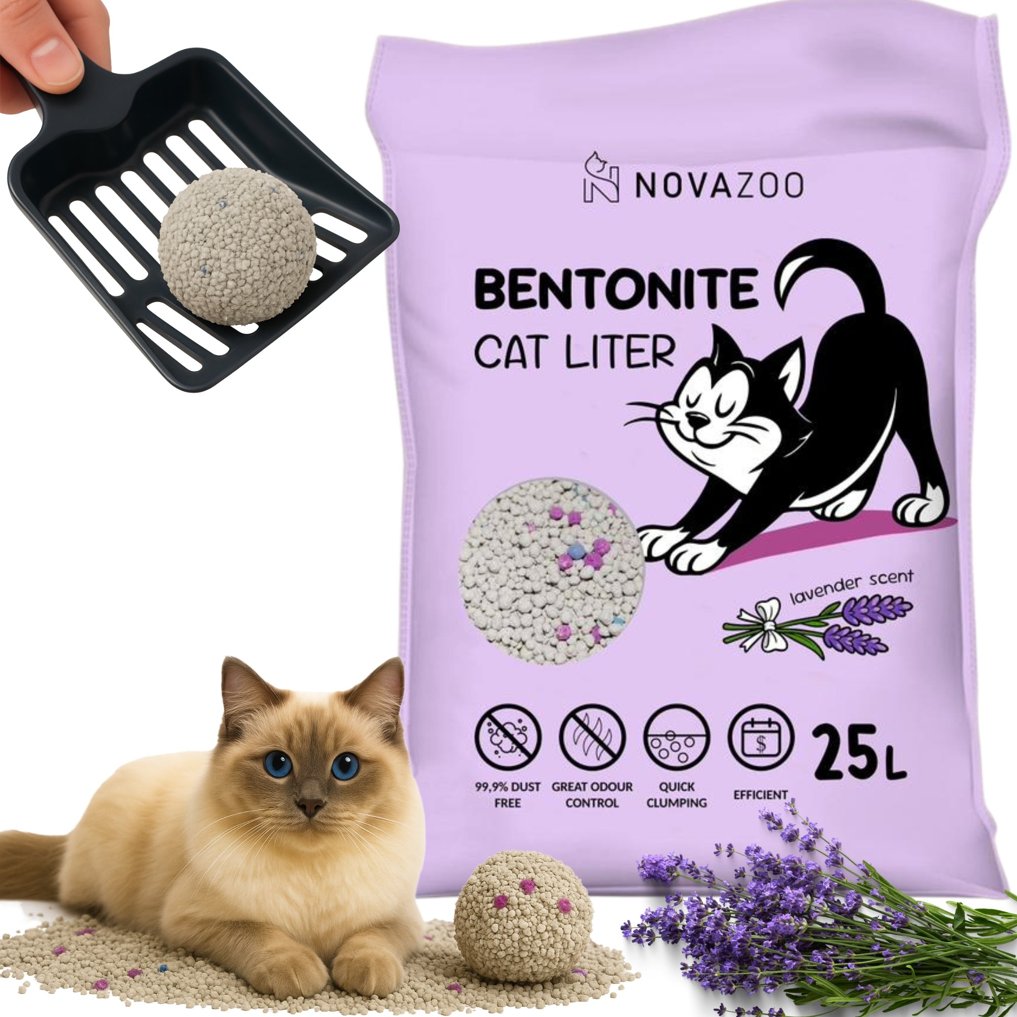 BENTONITE CAT LITTER 25L LAVENDER CLUMPING DUST-FREE NATURAL