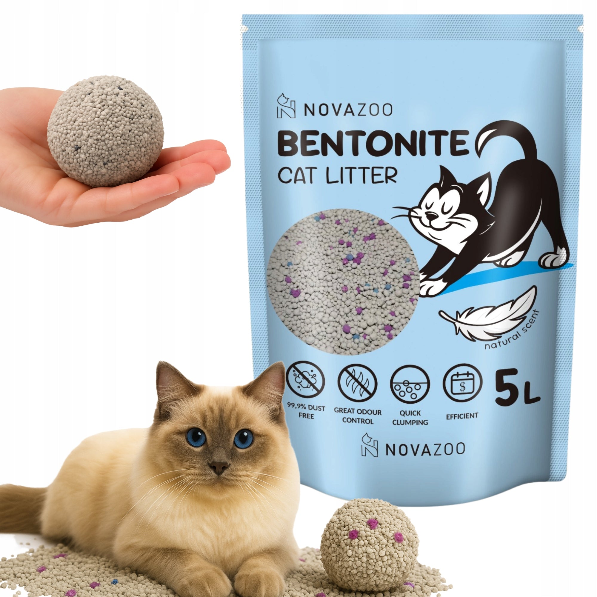 BENTONITE CAT LITTER 5L UNSCENTED CLUMPING DUST-FREE NATURAL