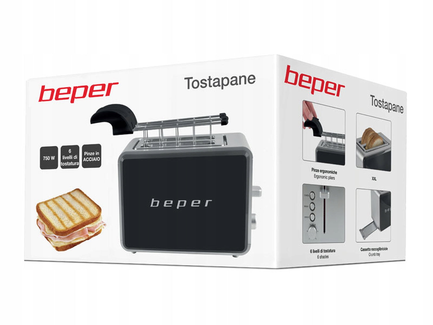 BEPER BT001-N topinkovač 2 plátky 750W, černý Power rating 750 W