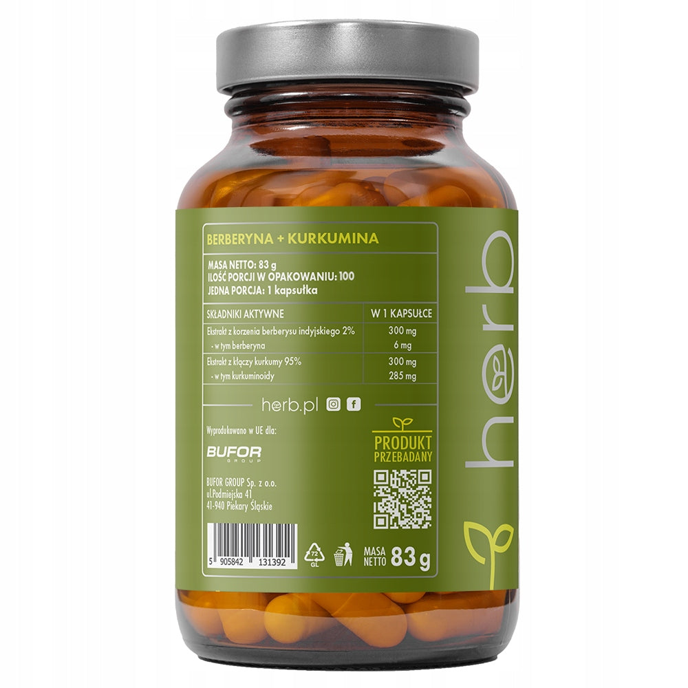 BERBERINE + CURCUMIN GLUCOSE SUGAR DIGESTION LIVER HERB 600mg 100 Vege Manufacturer code Berberine Turmeric Berberys Kurkuma