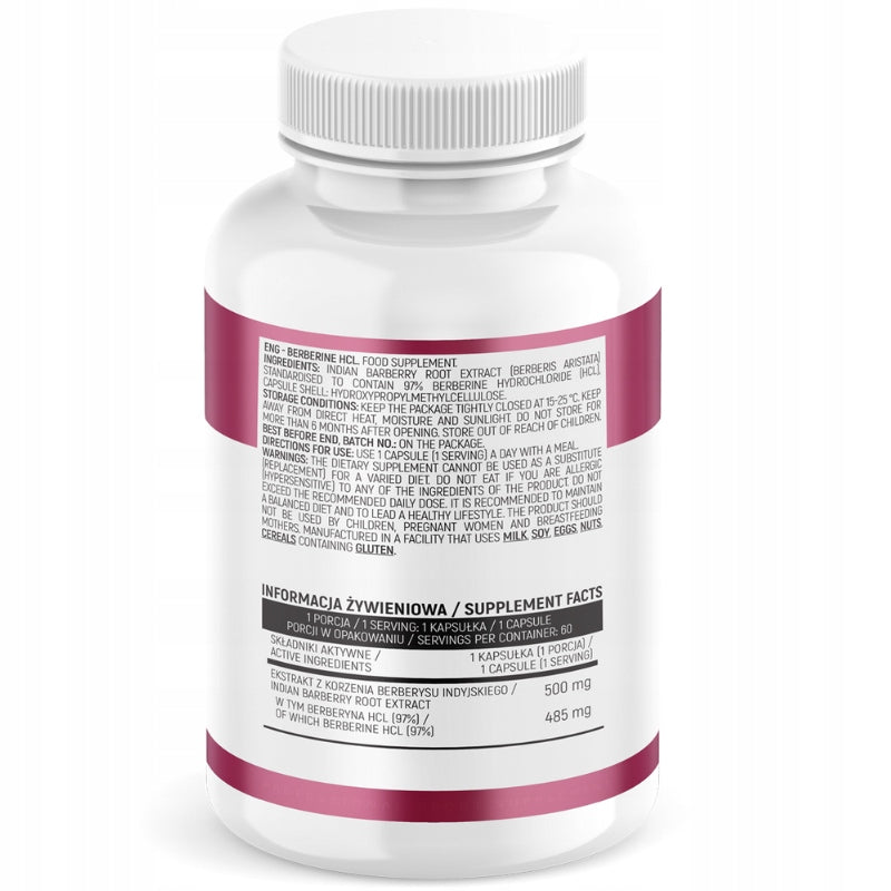 BERBERINE HCL 500mg 60 kap PURE DIGESTION DIABETES WEIGHT LOSS | INSPORT Expiration date at least 3 months from the date of purchase