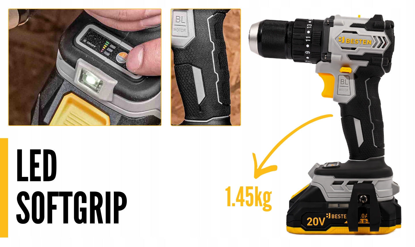BESTEN Cordless Impact Screwdriver Brushless 75Nm 2xAku Motor type brushless motor