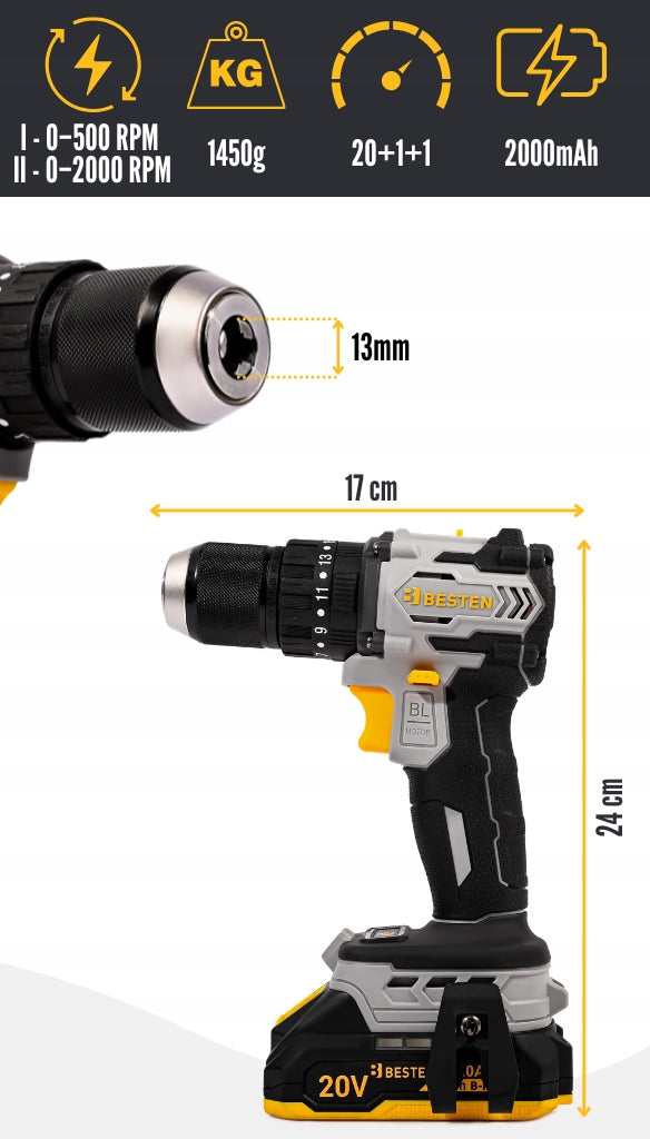 BESTEN Cordless Impact Screwdriver Brushless 75Nm 2xAku Packaging status original