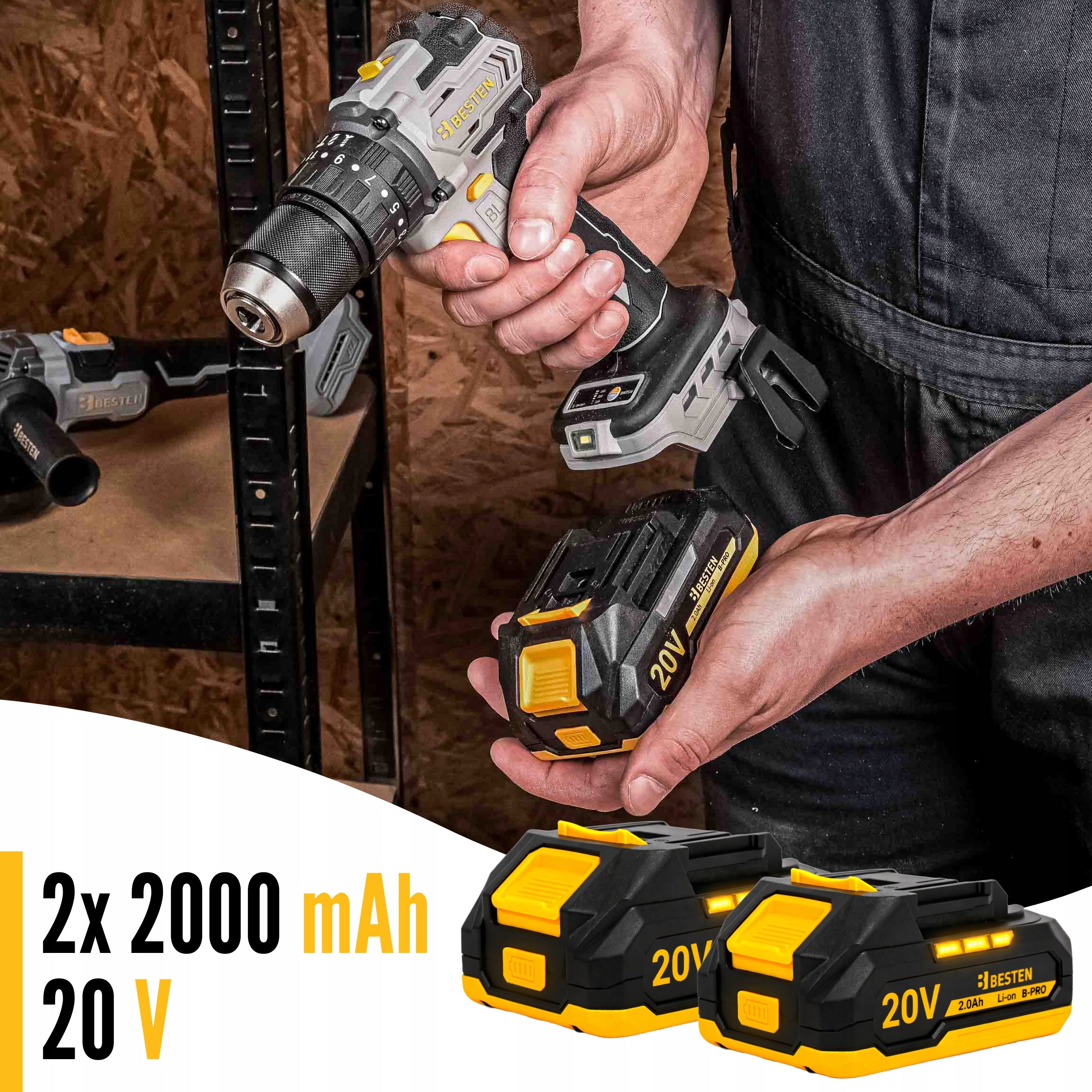 BESTEN Cordless Impact Screwdriver Brushless 75Nm 2xAku Power supply rechargeable battery