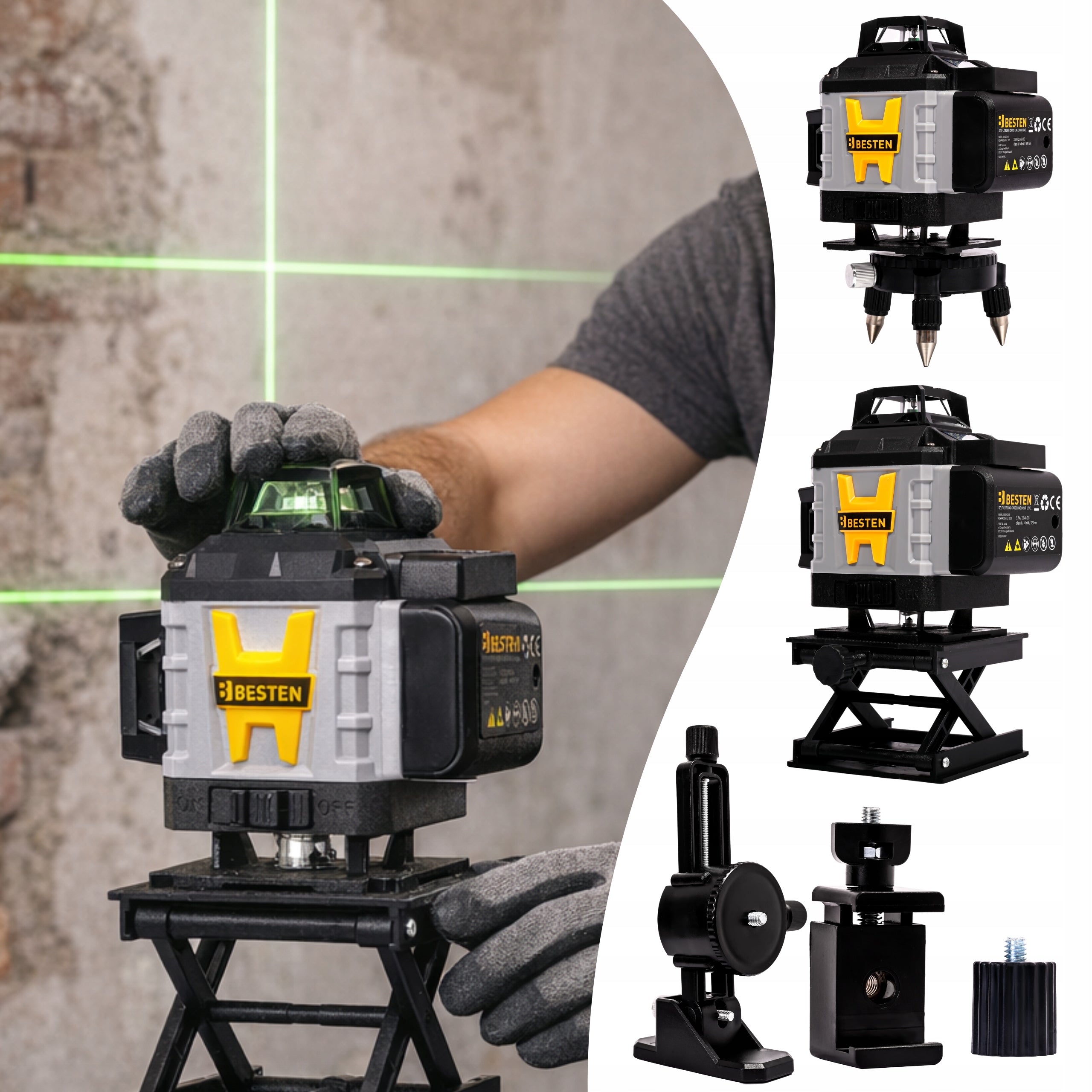 BESTEN Laser Level 4D Level 16 Cross Line 360 Laser Set Model BE-2848 Poziomica laserowa 4D zestaw XXL BESTEN