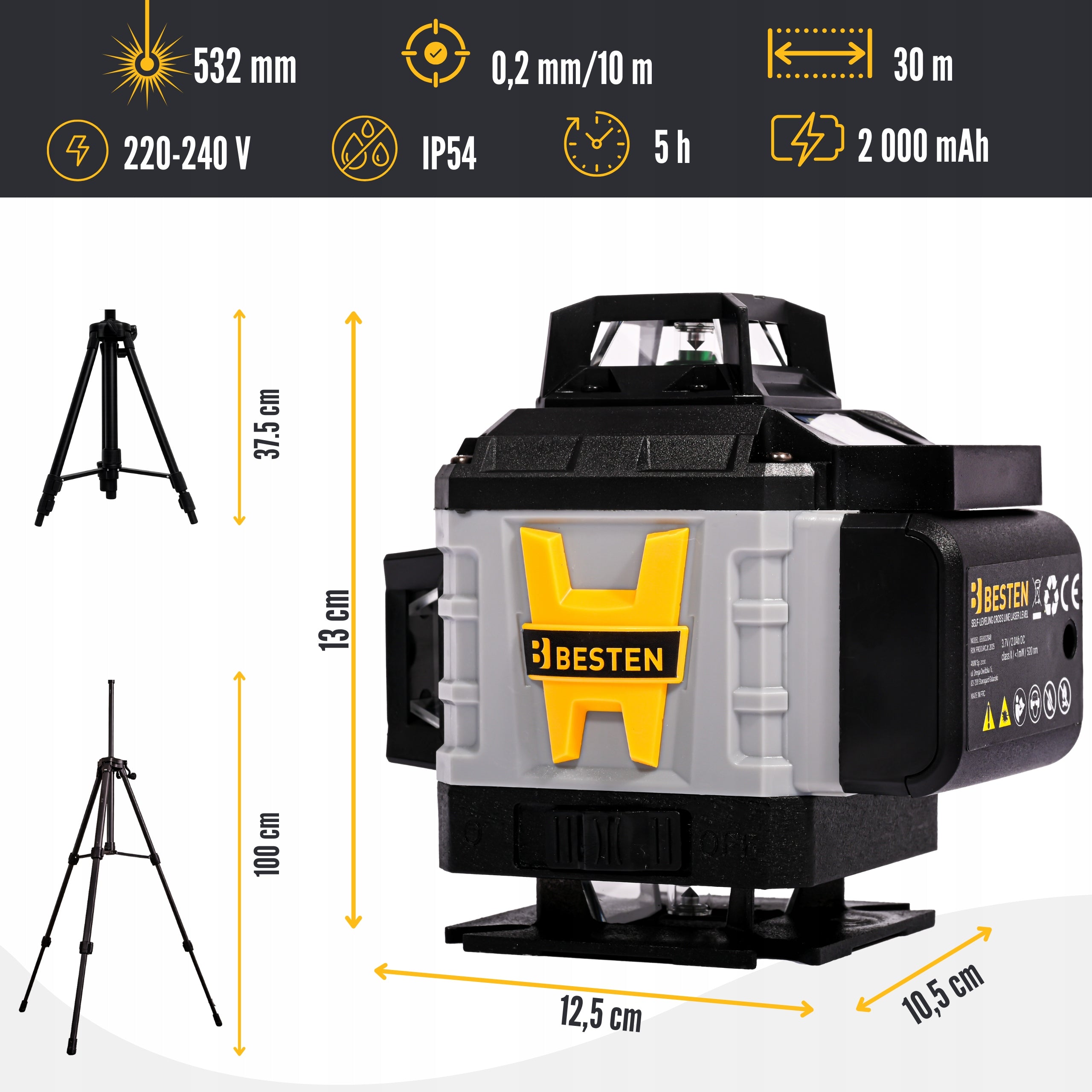 BESTEN Laser Level 4D Level 16 Cross Line 360 Laser Set Packaging status original