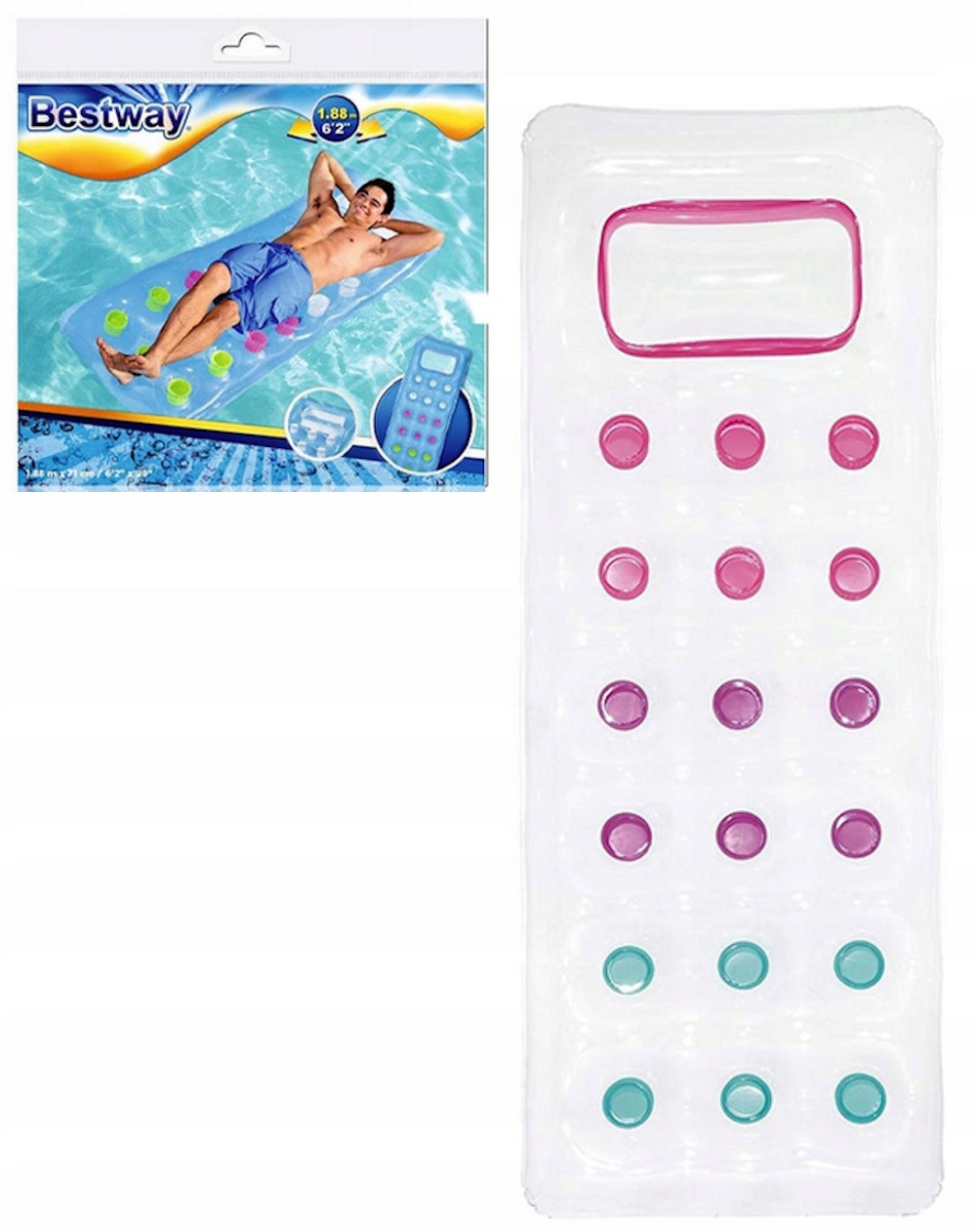 BESTWAY 43040 INFLATABLE MATTRESS FOR WATER 188x71CM TRANSPARENT