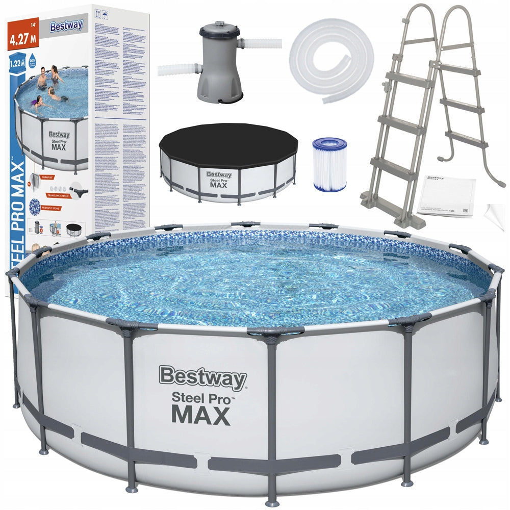 BESTWAY 5612X GARDEN STEEL POOL LADDER PUMP 58386 FILTER 427x122CM