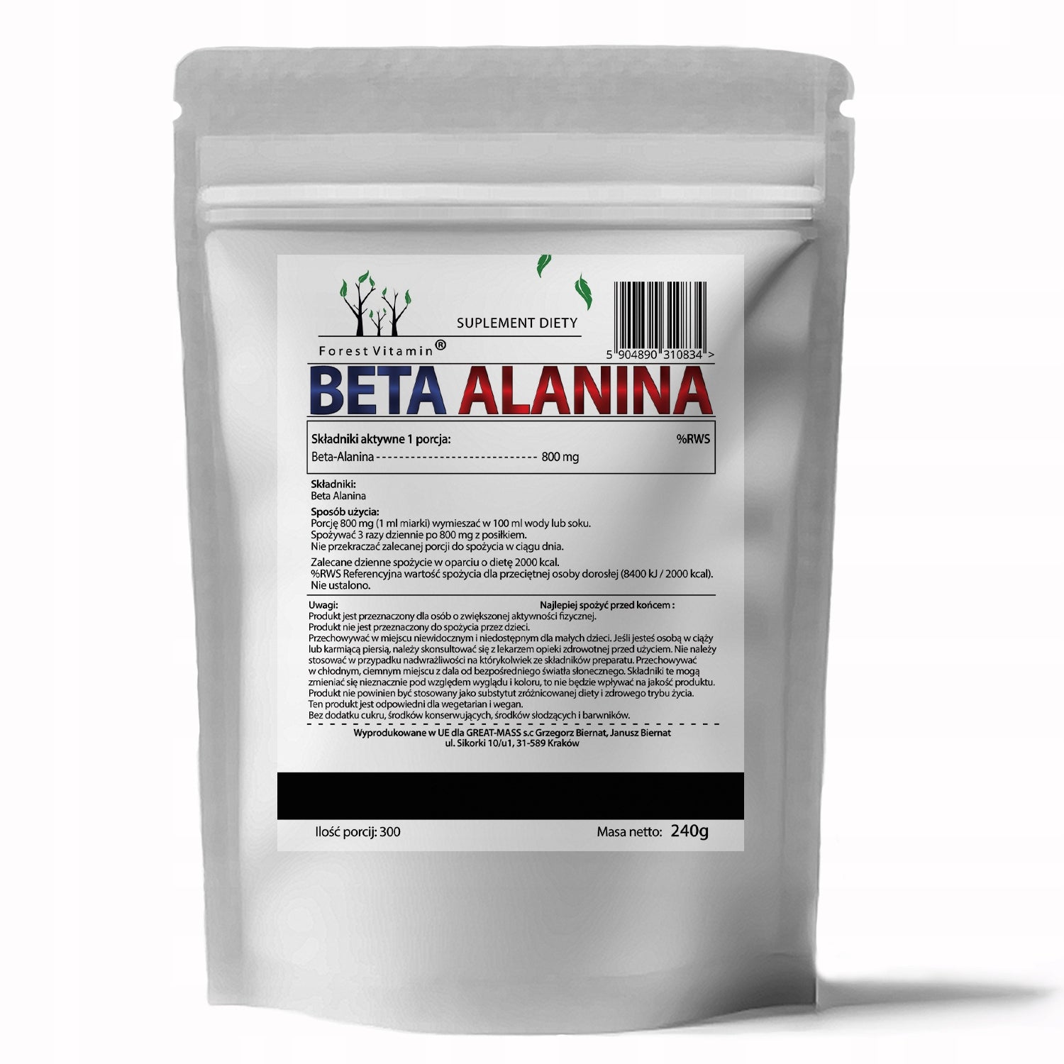 BETA-ALANINE 300 SERVINGS STRENGTH FORM STRENGTH BETA-ALANINE PURE 100% Expiration date not specified