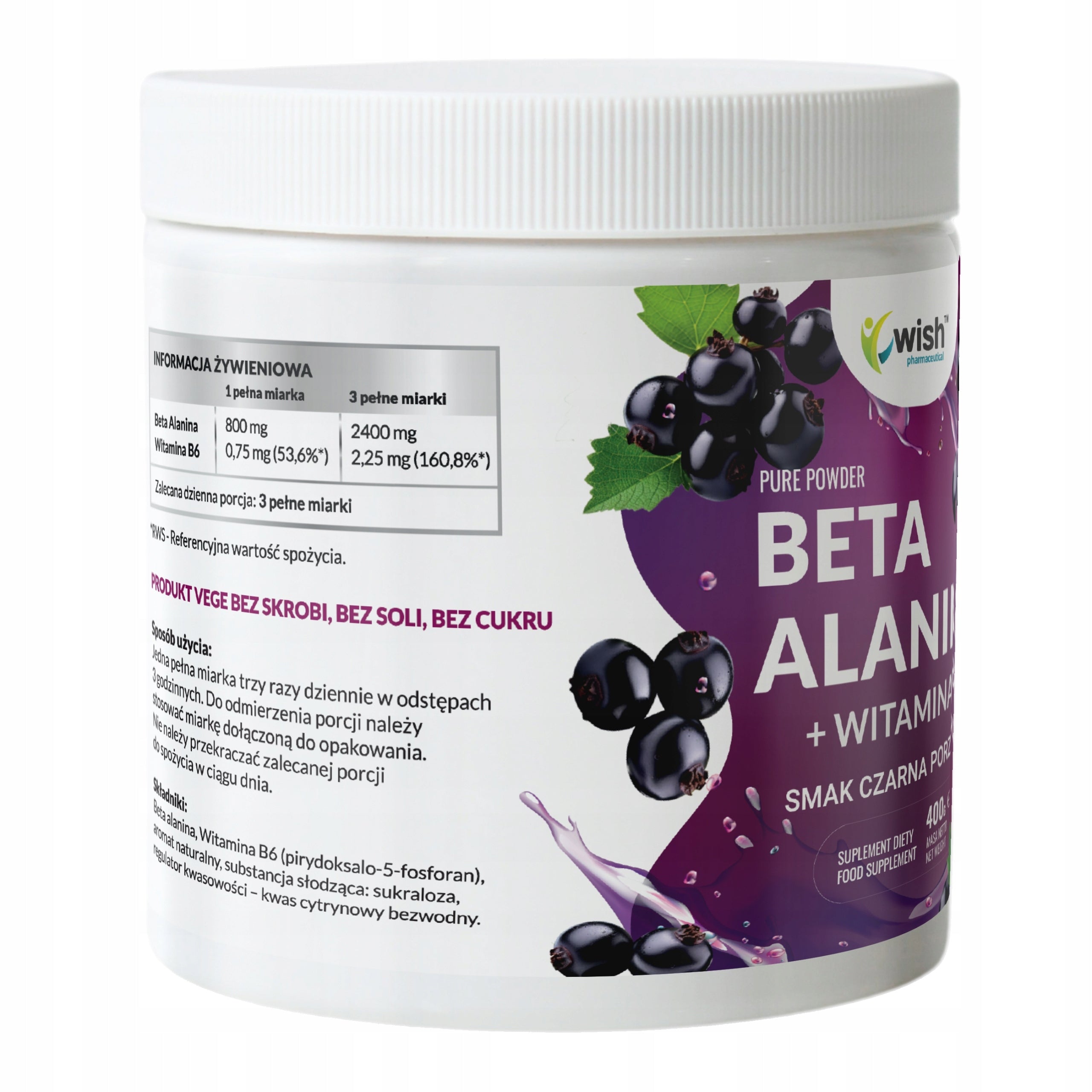 BETA ALANINE + VITAMIN B6 BLACKCURRANT. WISH BEFORE TRAINING SHORT DATE Expiration date not specified