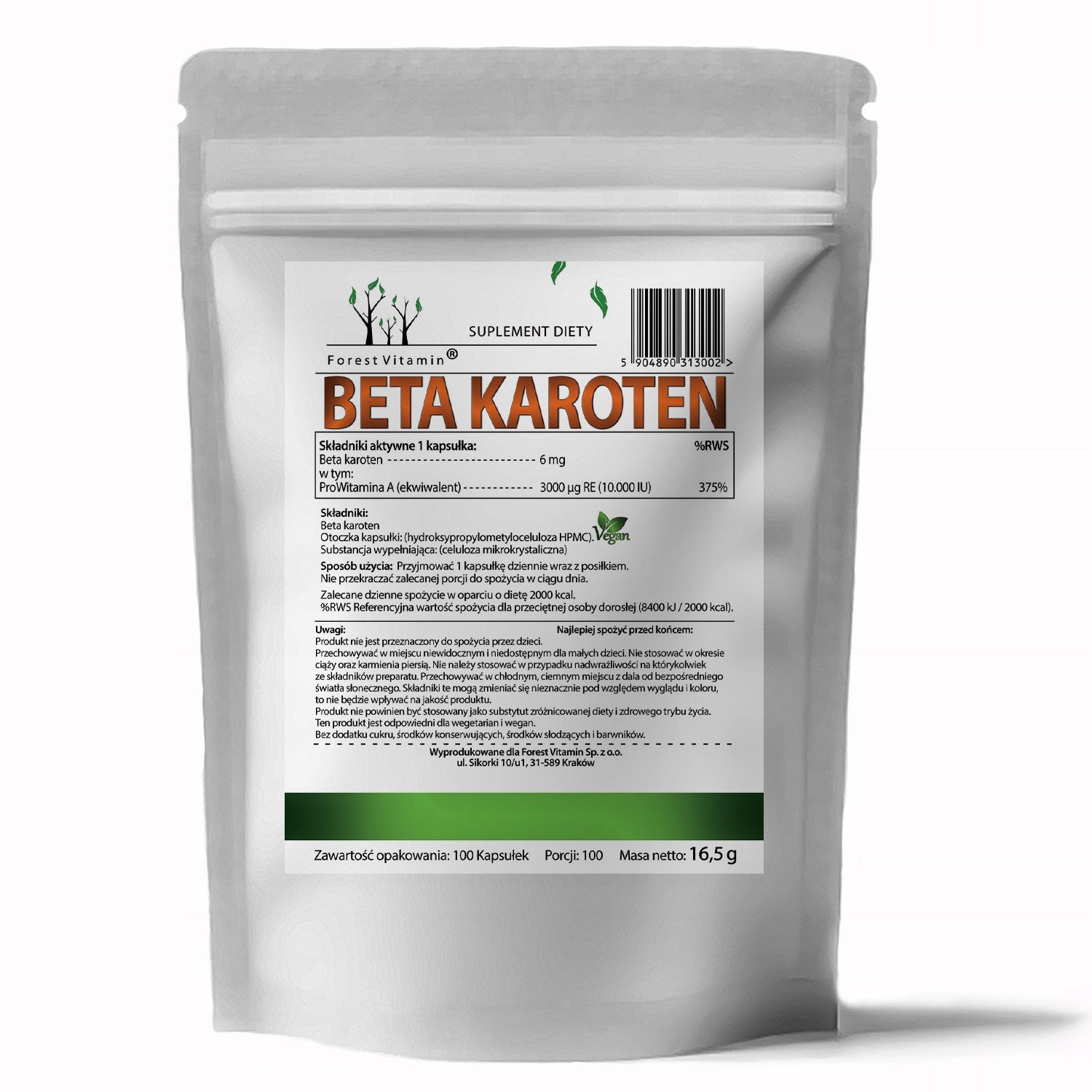 BETACAROTENE 6MG 100CAPSULES PROVITAMIN AND HIGH STANDARDIZATION HEALTHY SKIN Brand Forest Vitamin