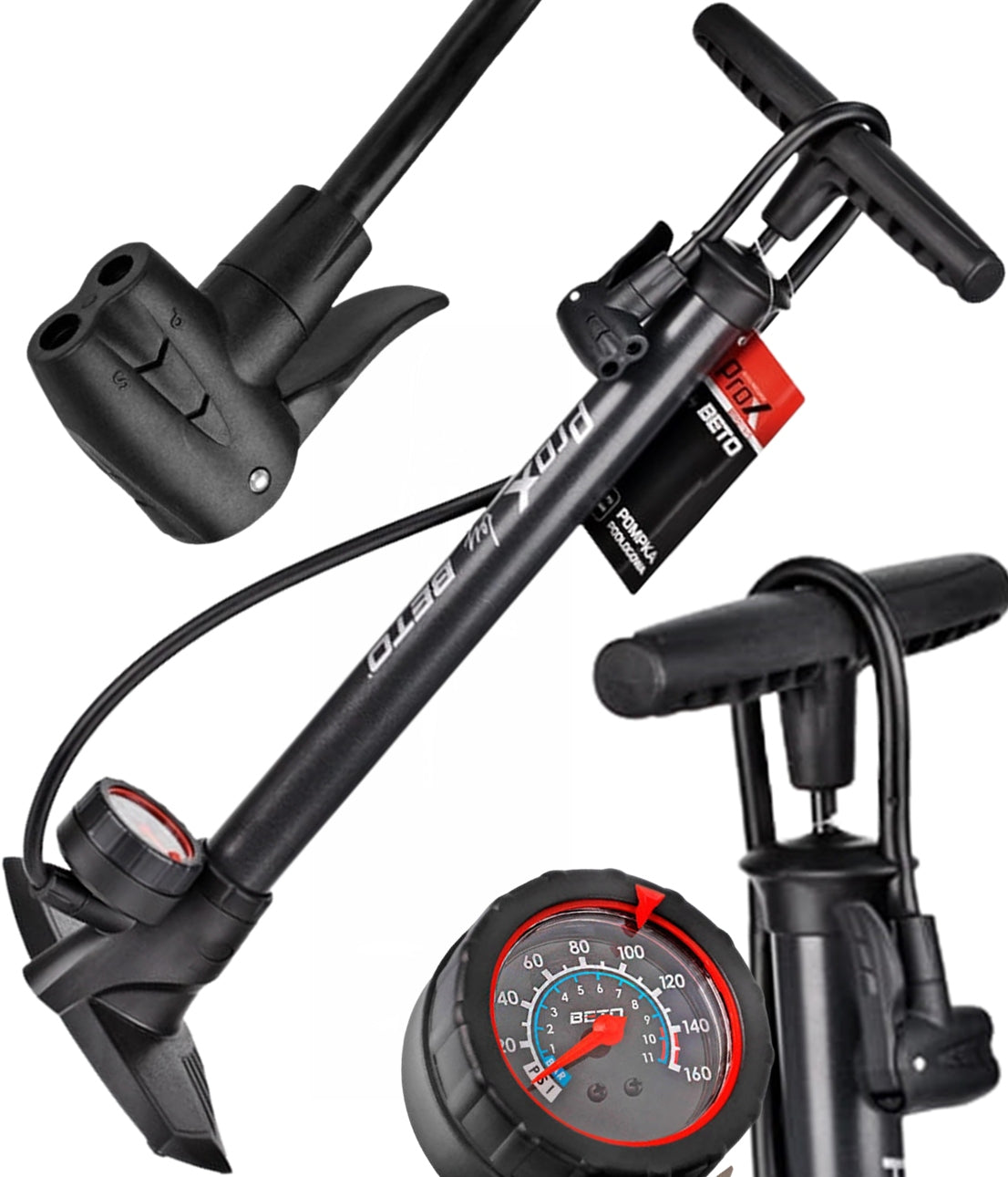 BETO STATIONARY FLOOR PUMP WITH PRESSURE GAUGE