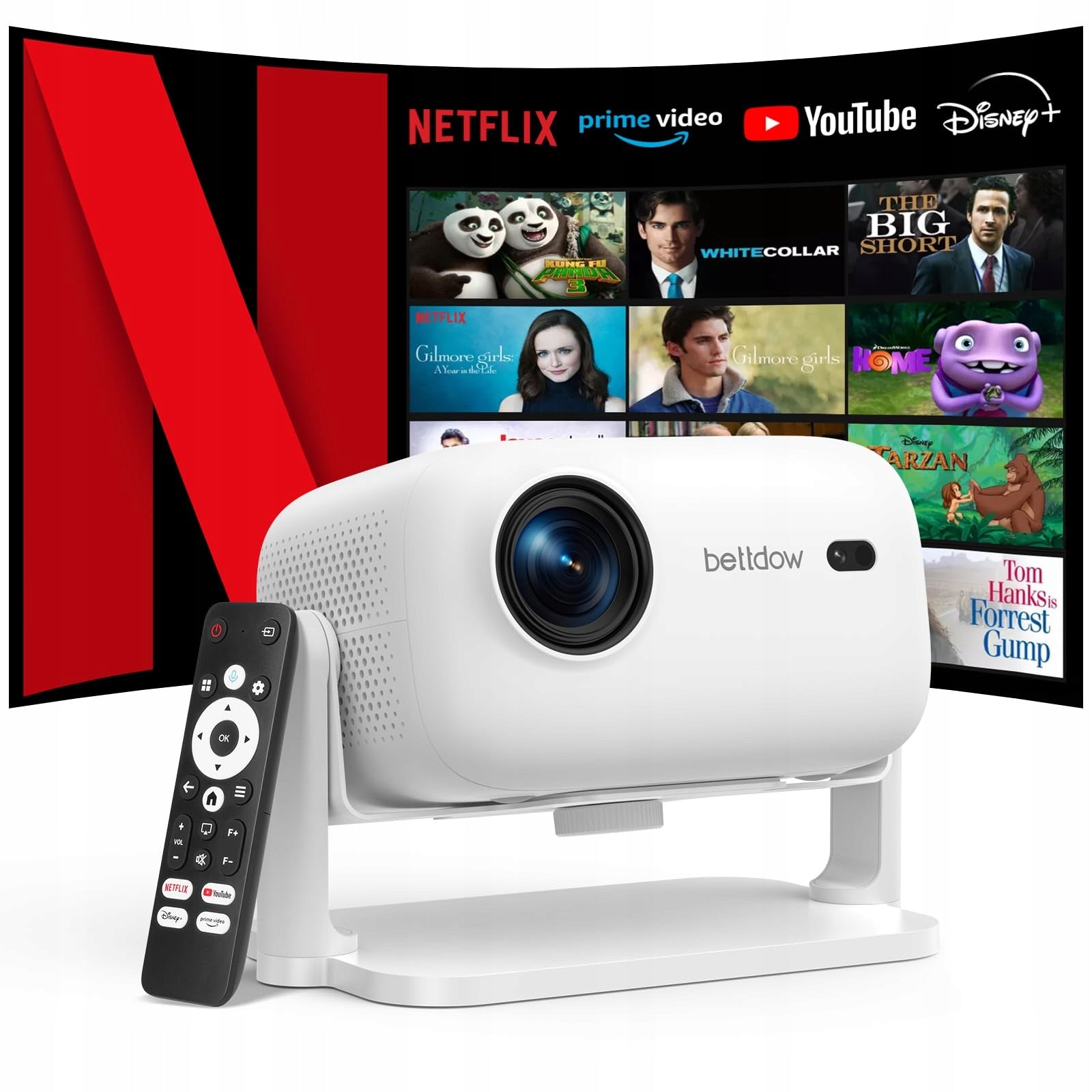 BETTDOW Projector 4K Smart WiFi6 Bluetooth 5.2 Autofocus White