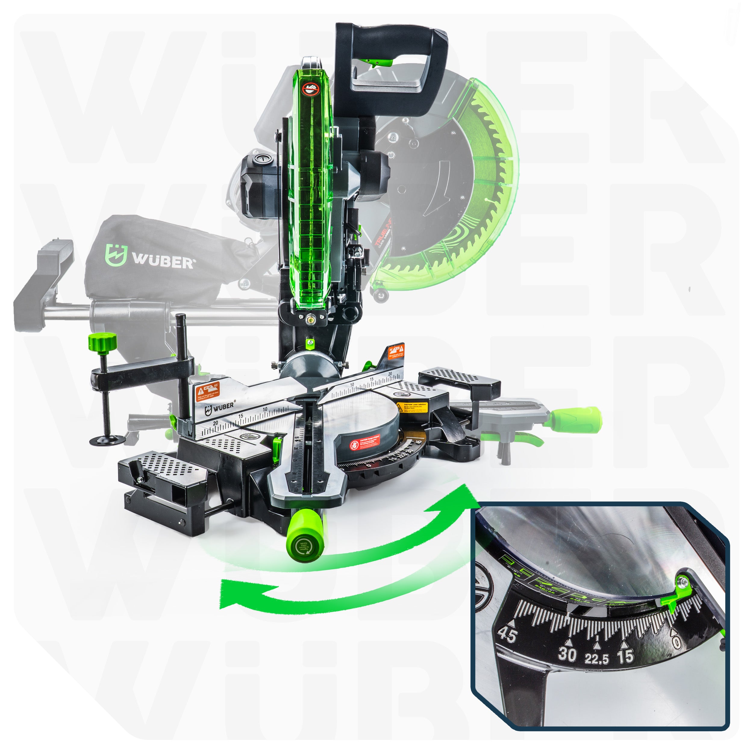 BEVEL SAW WITH FEED SLASH FOR WOOD 2000W + LASER + DISC 305MM 60T Brand Wuber