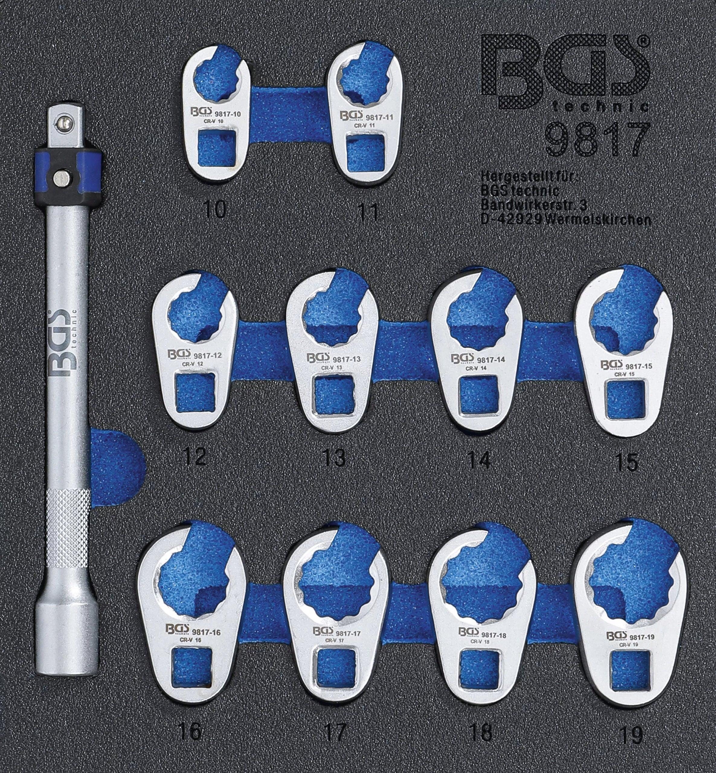 BGS CLAW WRENCH SET 10 MM (3/8") 10 TO 19 MM 11 EL. Manufacturer code 9817
