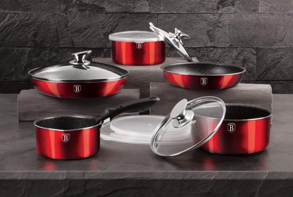 BH-1674 - Set of granite pots 12 el. Berlinger Haus Burgundy Line Material aluminum