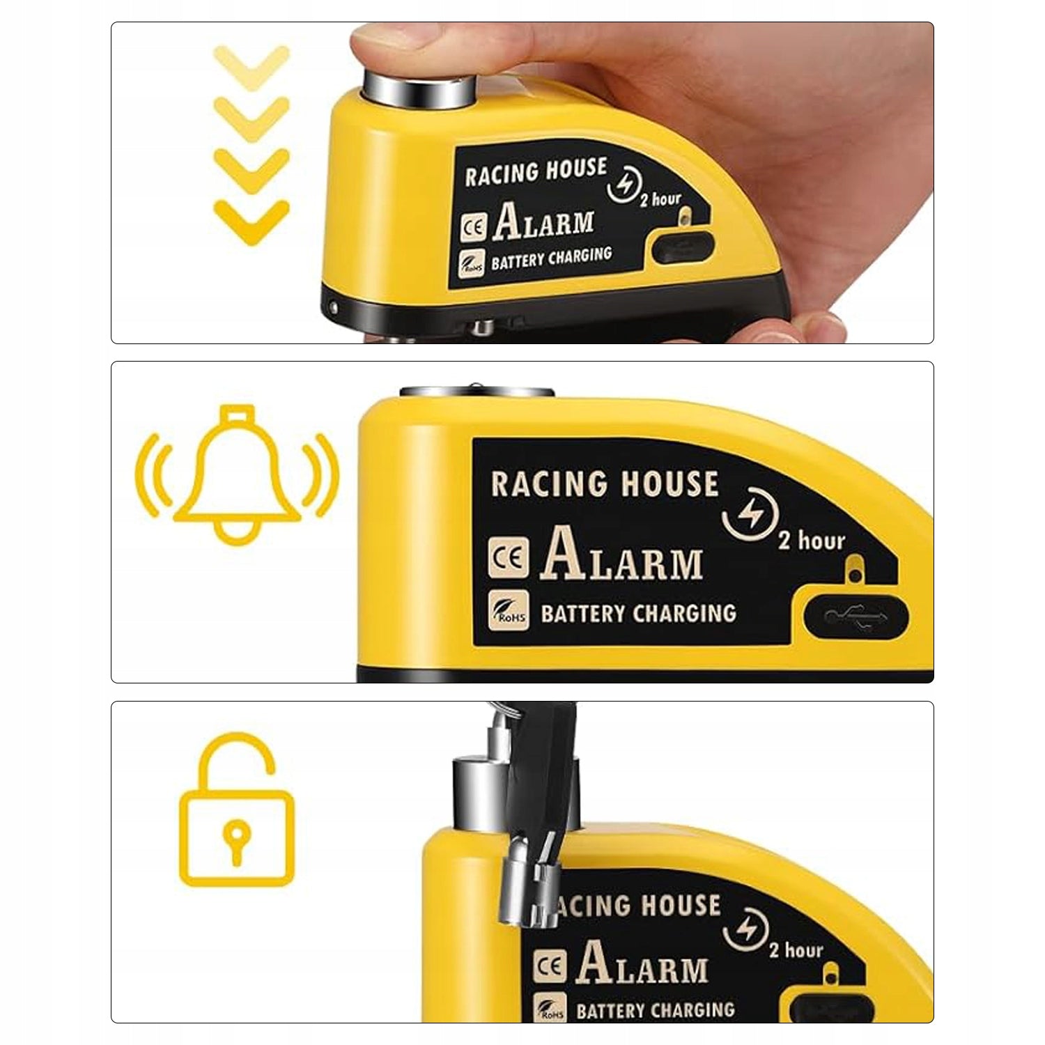 BICYCLE ALARM LOCK 110 dB 500 MAH BRAKE DISC FOR BIKE ONE Brand no brand