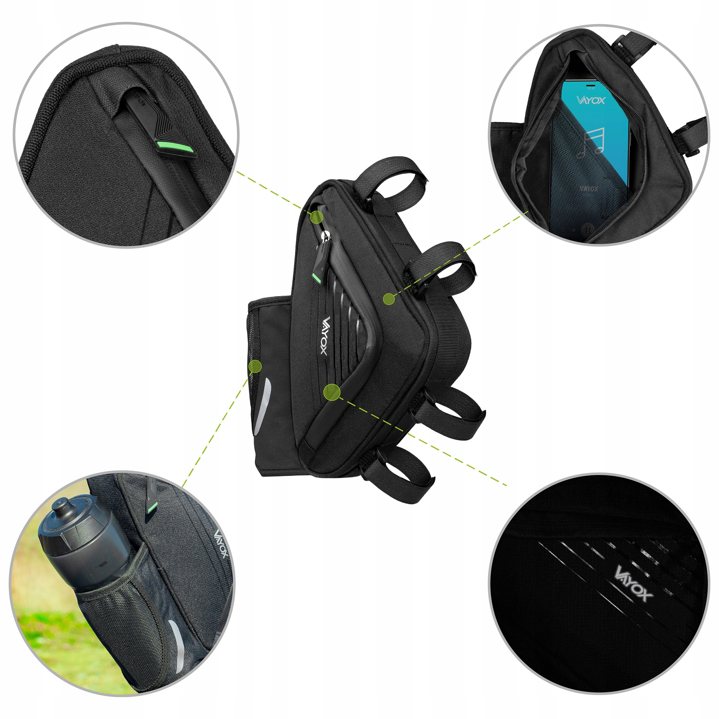 BICYCLE BAG FOR FRAME POUCH UNDER THE SADDLE WATER BOTTLE HOLDER VAYOX Packaging status original