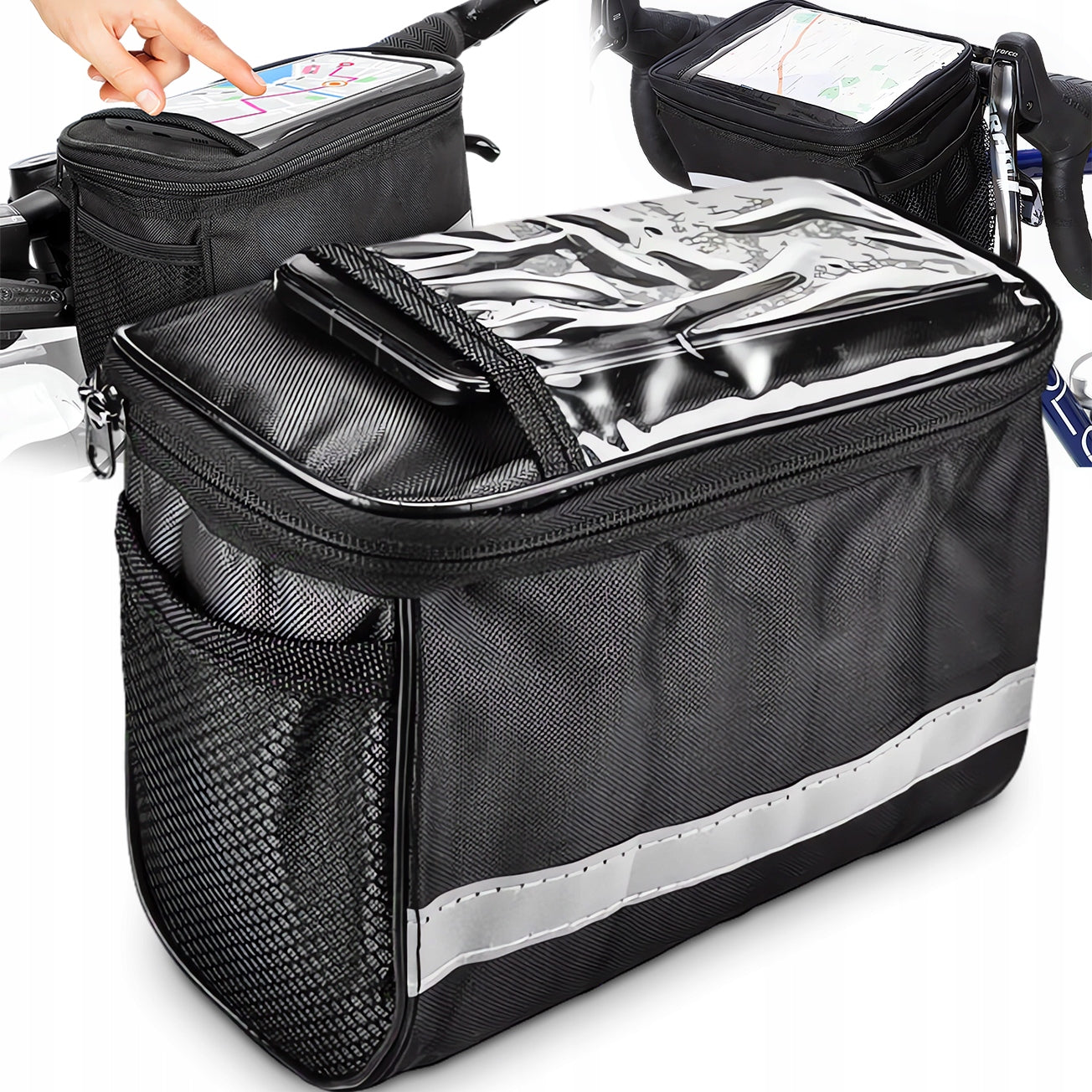 BICYCLE BAG FOR HANDLEBAR POUCH PHONE POCKET MAP NAVIGATION GPS