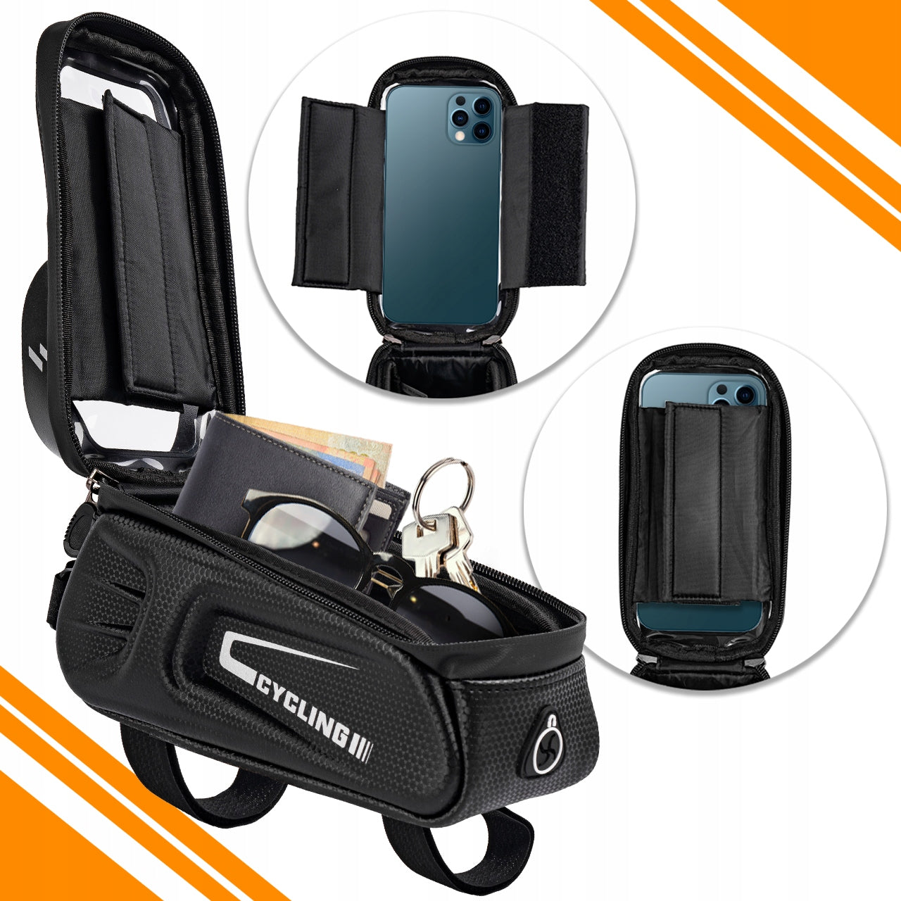 BICYCLE BAG FOR KEYS WALLET PHONE 17X9CM 9,5" WATERPROOF POUCH 1,7L Kind front