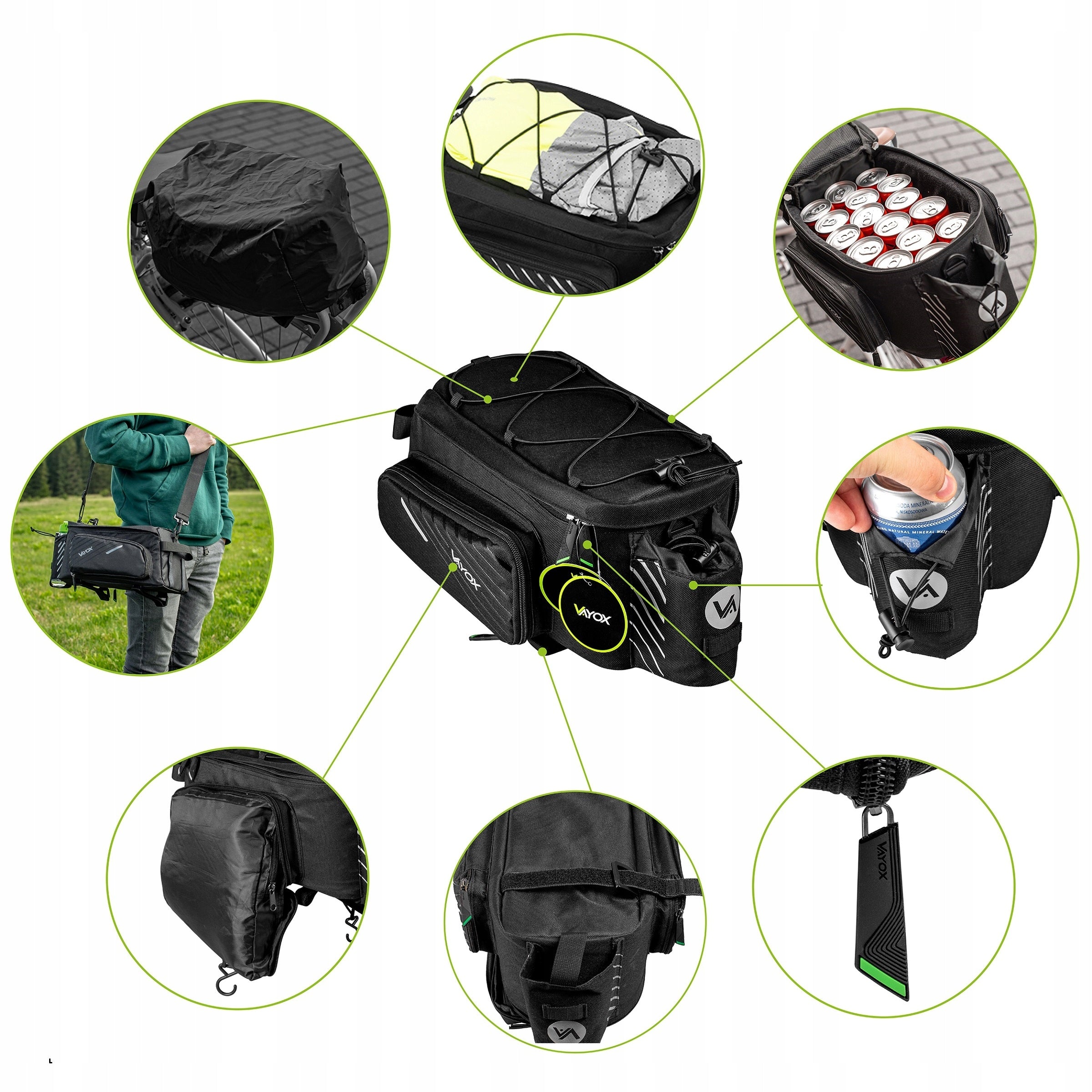 BICYCLE BAG PANNIER FOR REAR RACK CAPACIOUS WATERPROOF COVER VAYOX Packaging status original