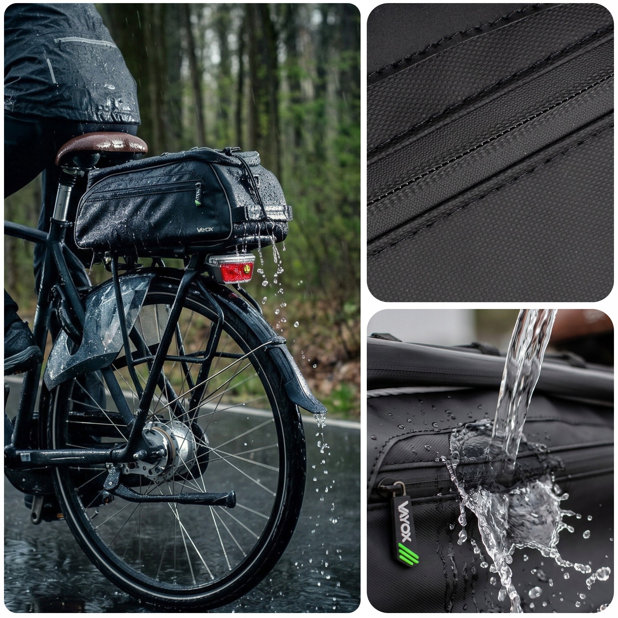 BICYCLE BAG PANNIER FOR REAR RACK LARGE WATERPROOF SHOULDER STRAP VAYOX Color black